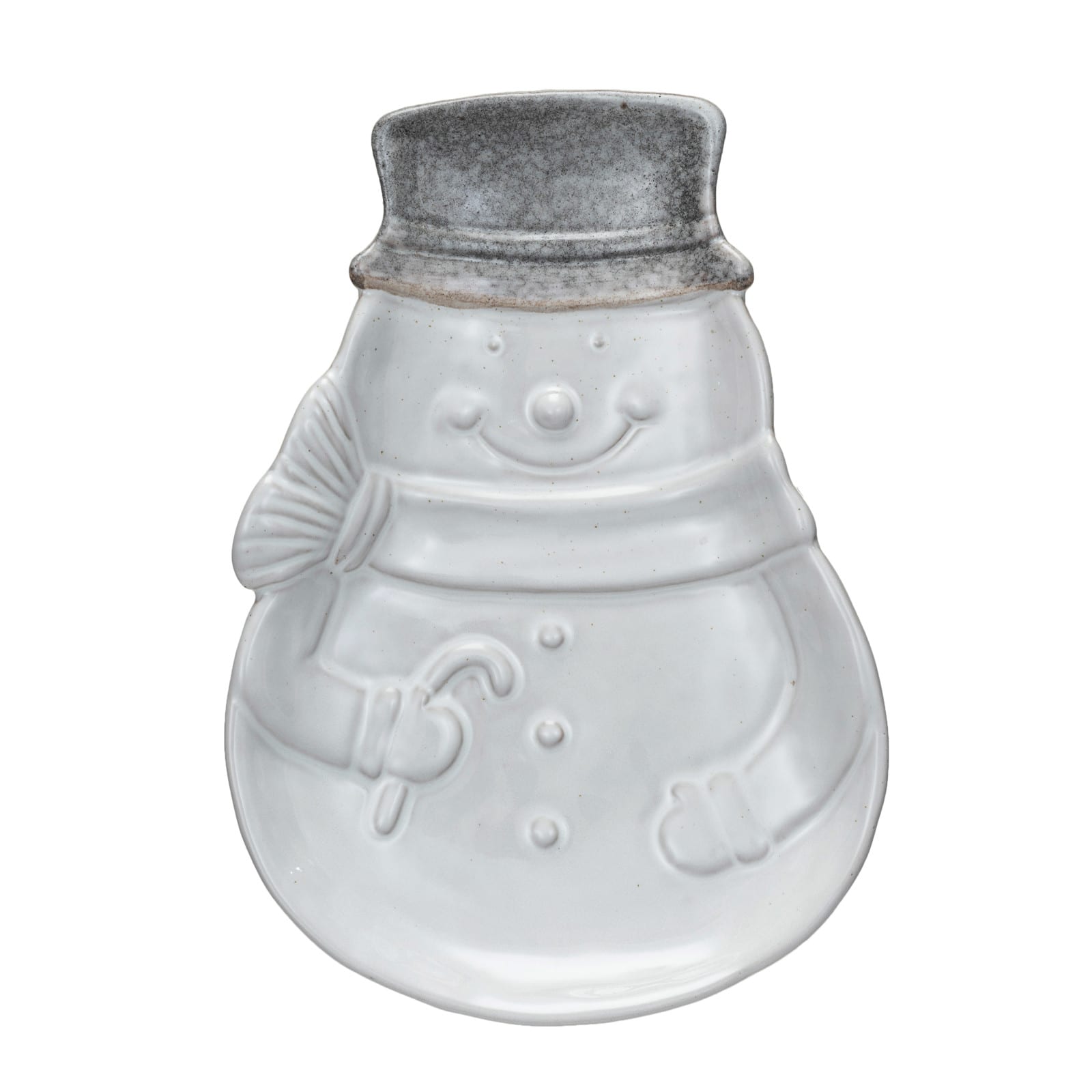 Hello Honey® 10.25" Antique White Stoneware Snowman Shaped Plate with Reactive Glaze
