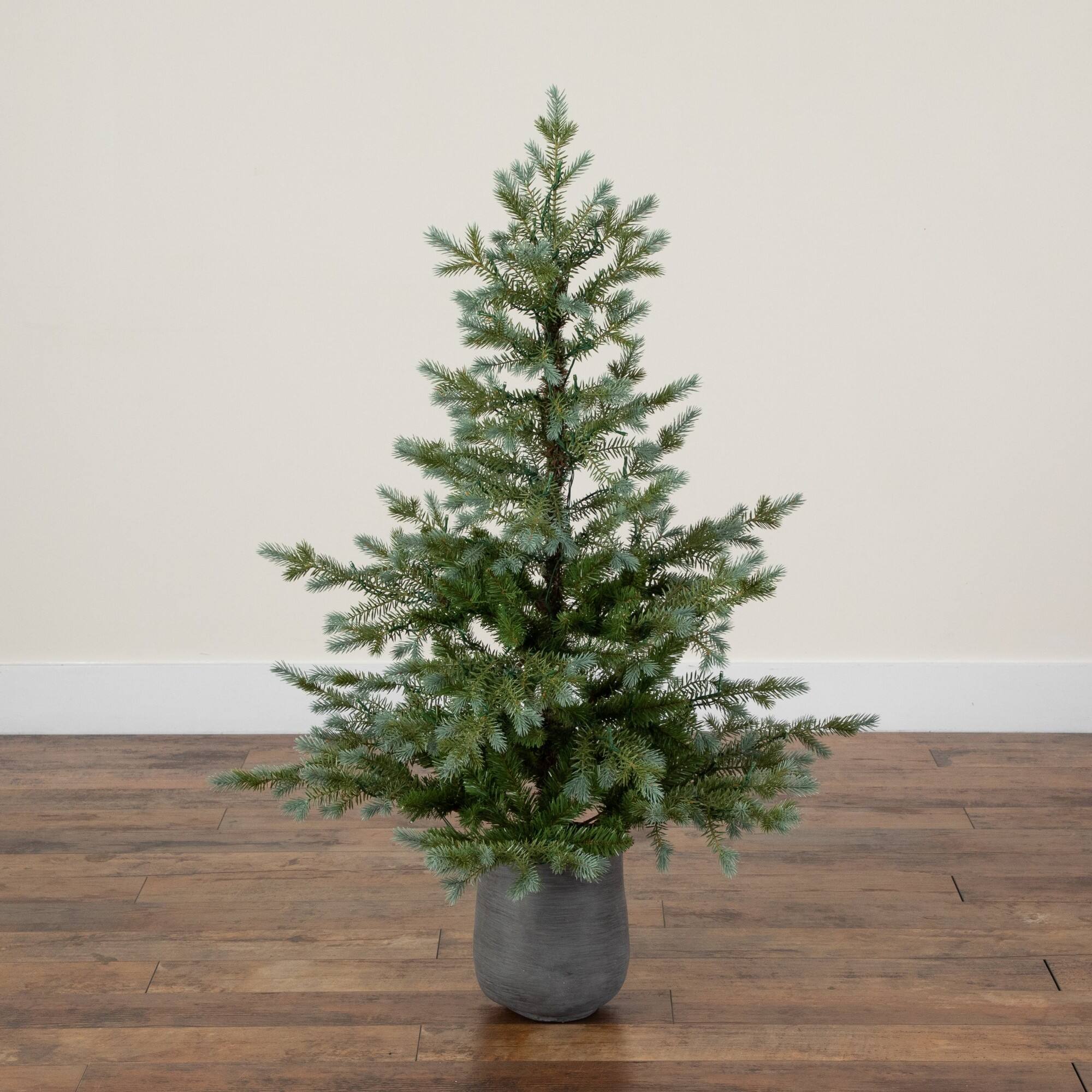 Nearly Natural 4ft. Pre-Lit Artificial Christmas Tree in Gray Ceramic Planter
