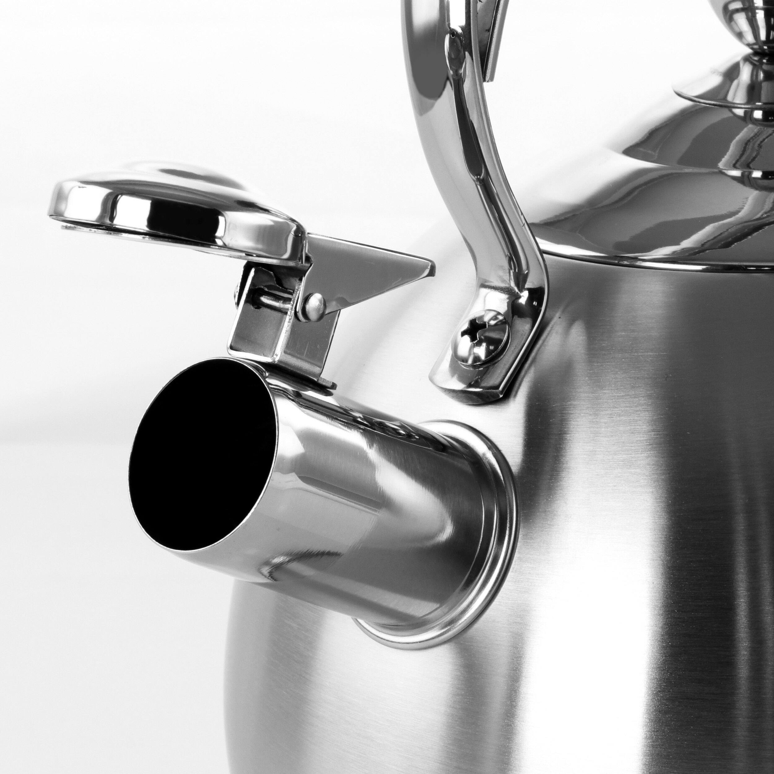 MegaChef 2.8 Liter Brushed Silver Round Stovetop Whistling Kettle