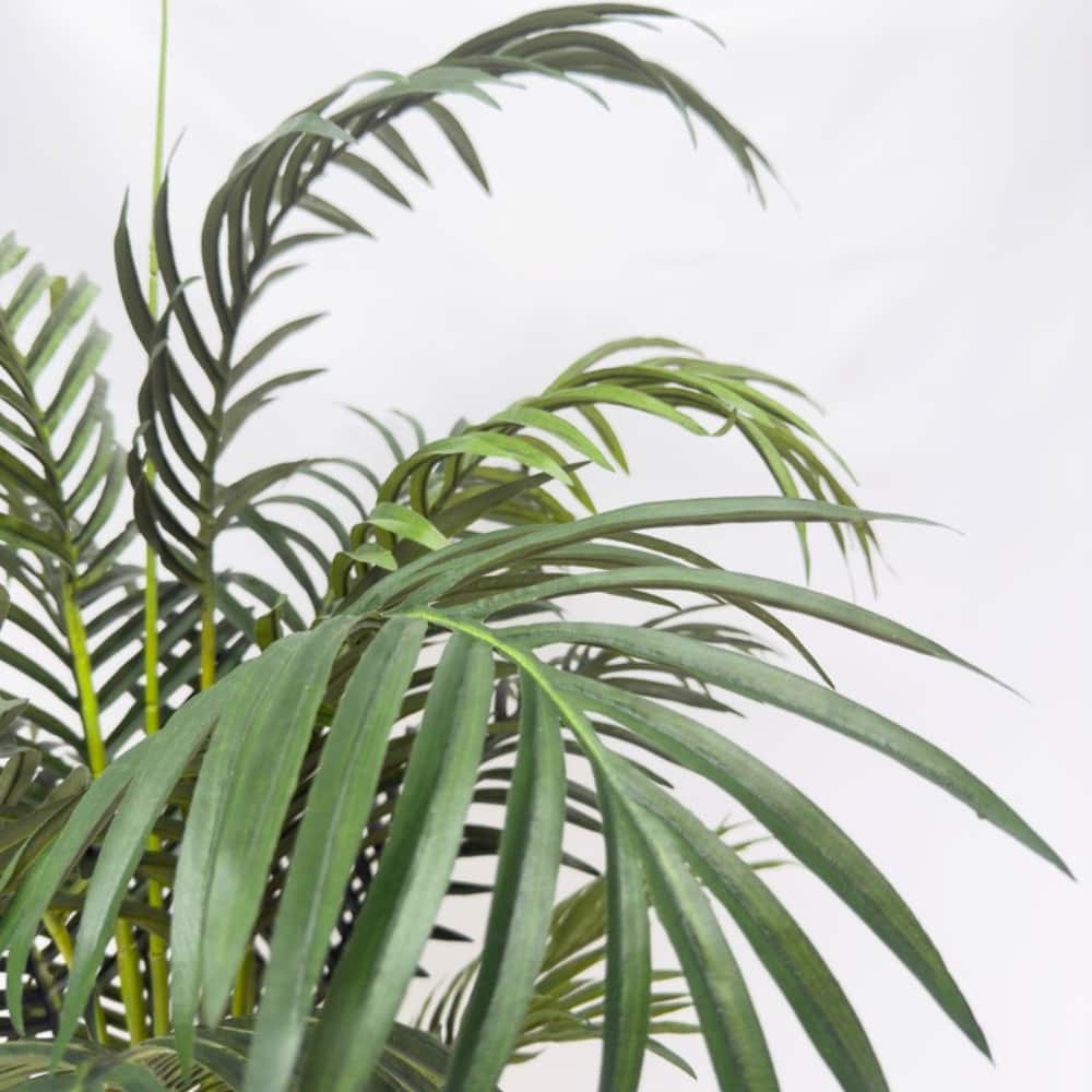 House of Silk Flowers 4ft. Faux Areca Palm in Glossy White Ceramic Urn with Terracotta Rim