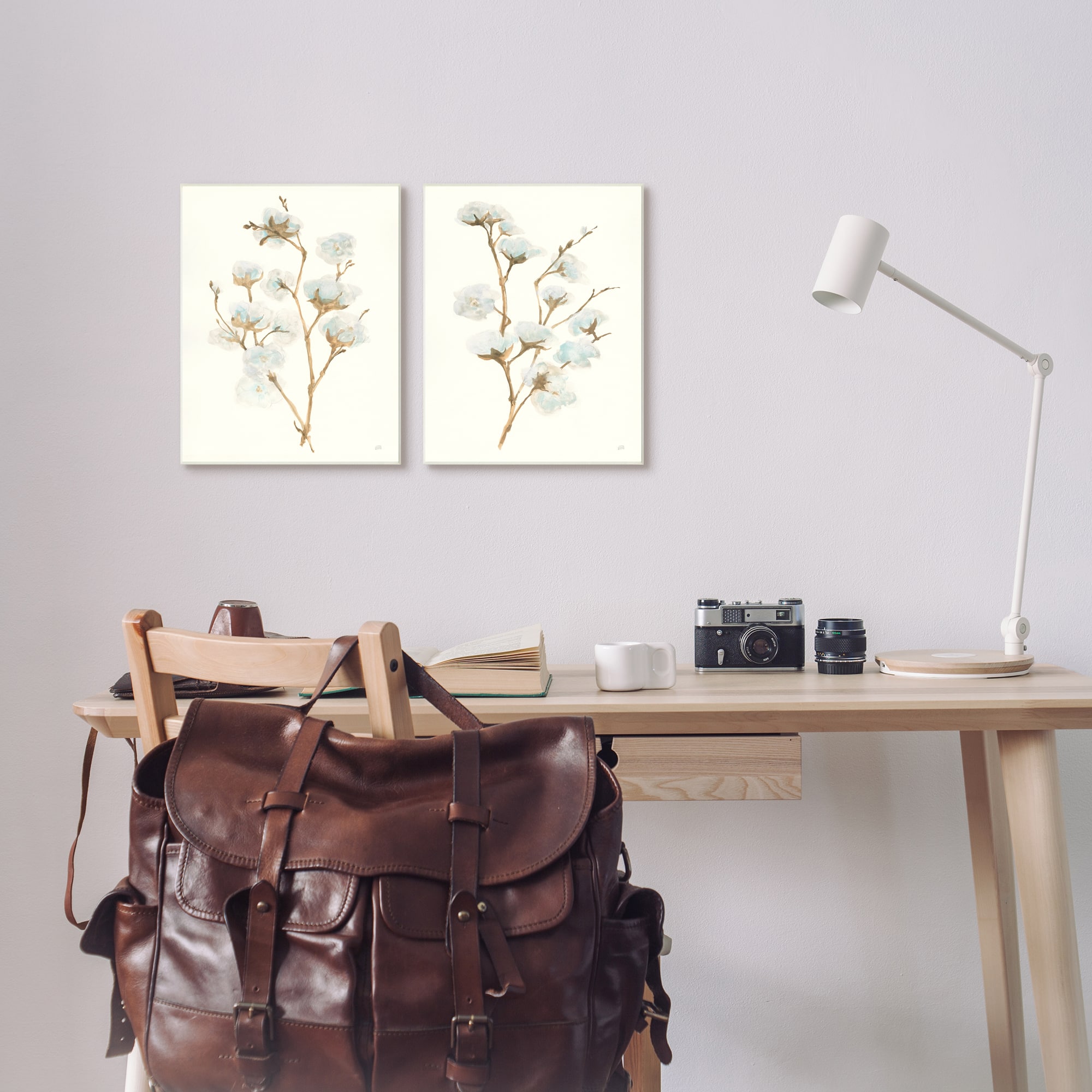 Stupell Industries Cotton Flower Stems Black Framed Wall Art Set