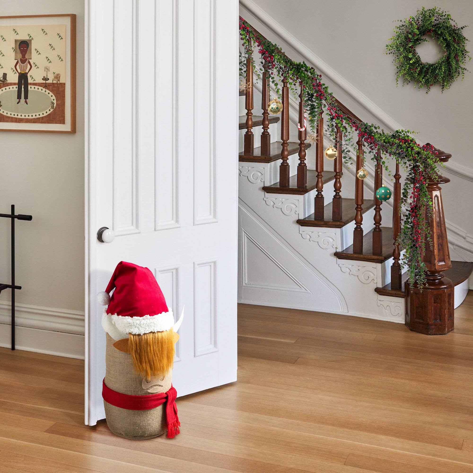 Glitzhome® 20" Christmas Linen Highland Cow Doorstop Porch Decor
