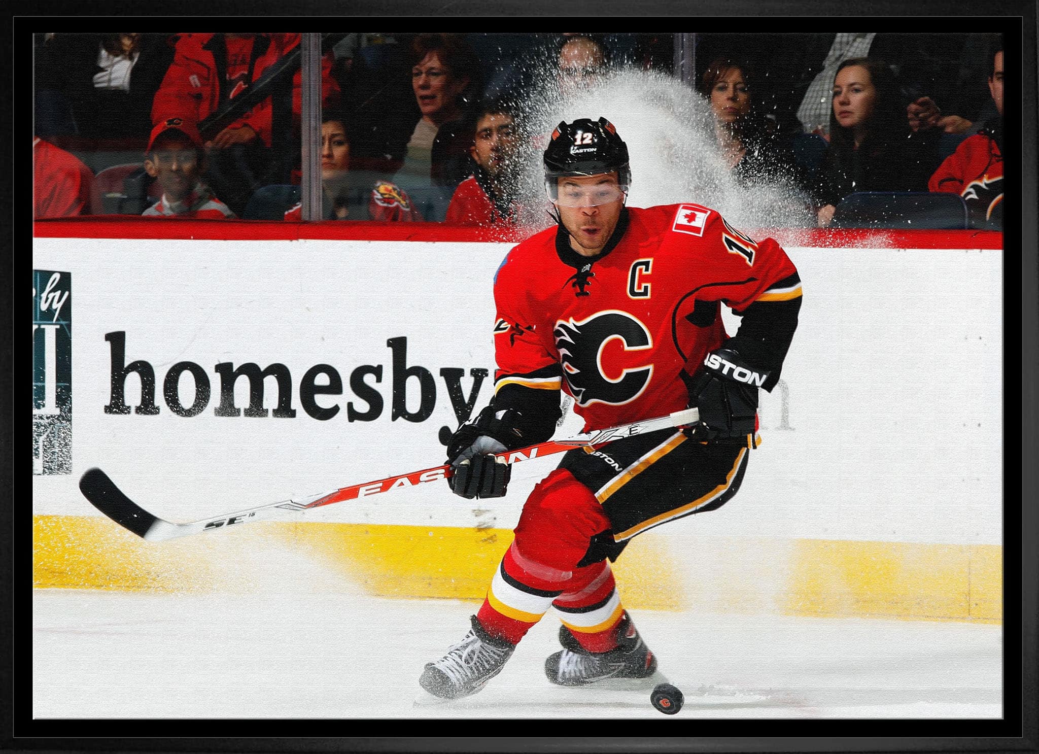 Jarome Iginla 20" x 29" Framed Canvas Flames Skating-H 31.5" x 22.5"
