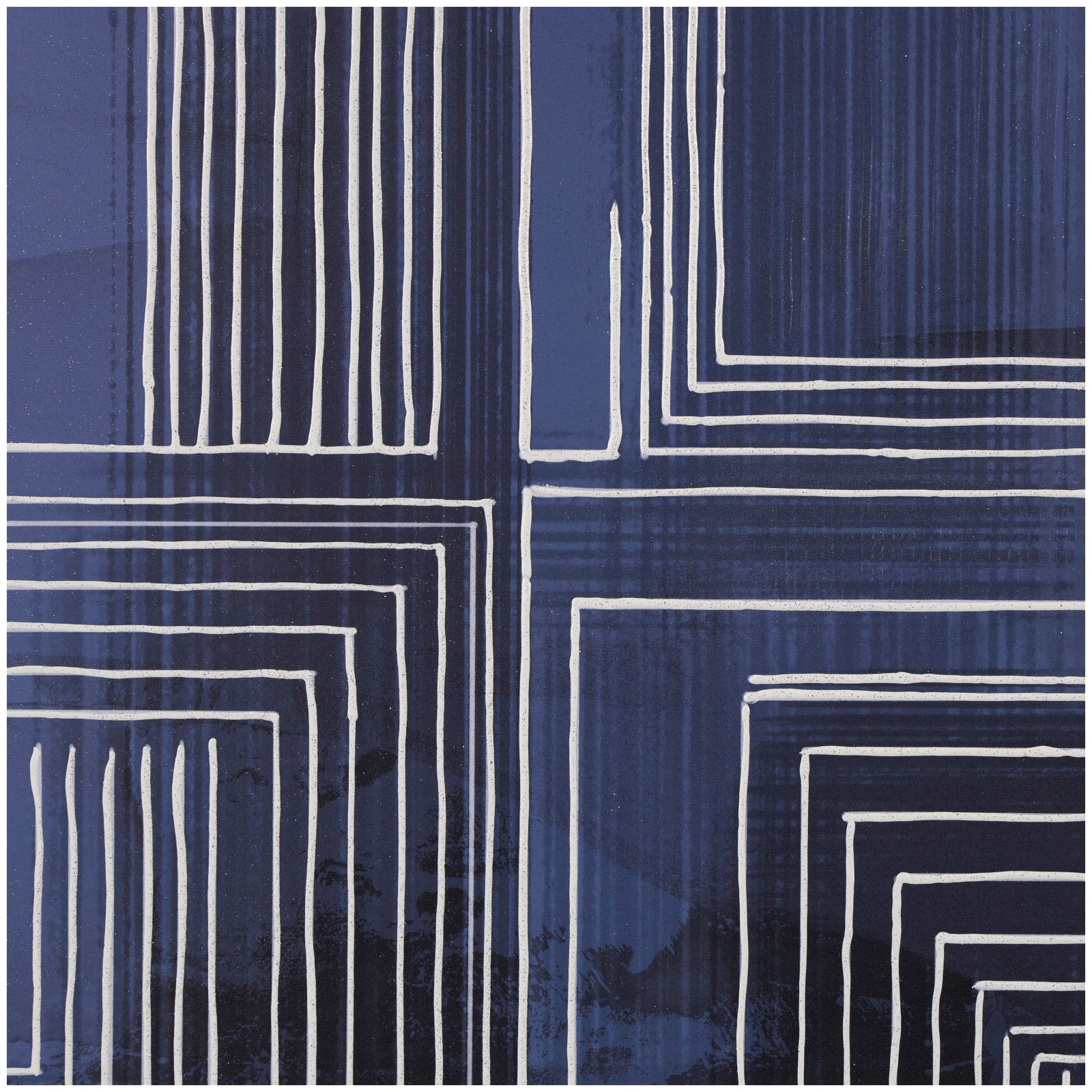 40" x 40" Blue Canvas Geometric Framed Wall Art with White Square Outlines