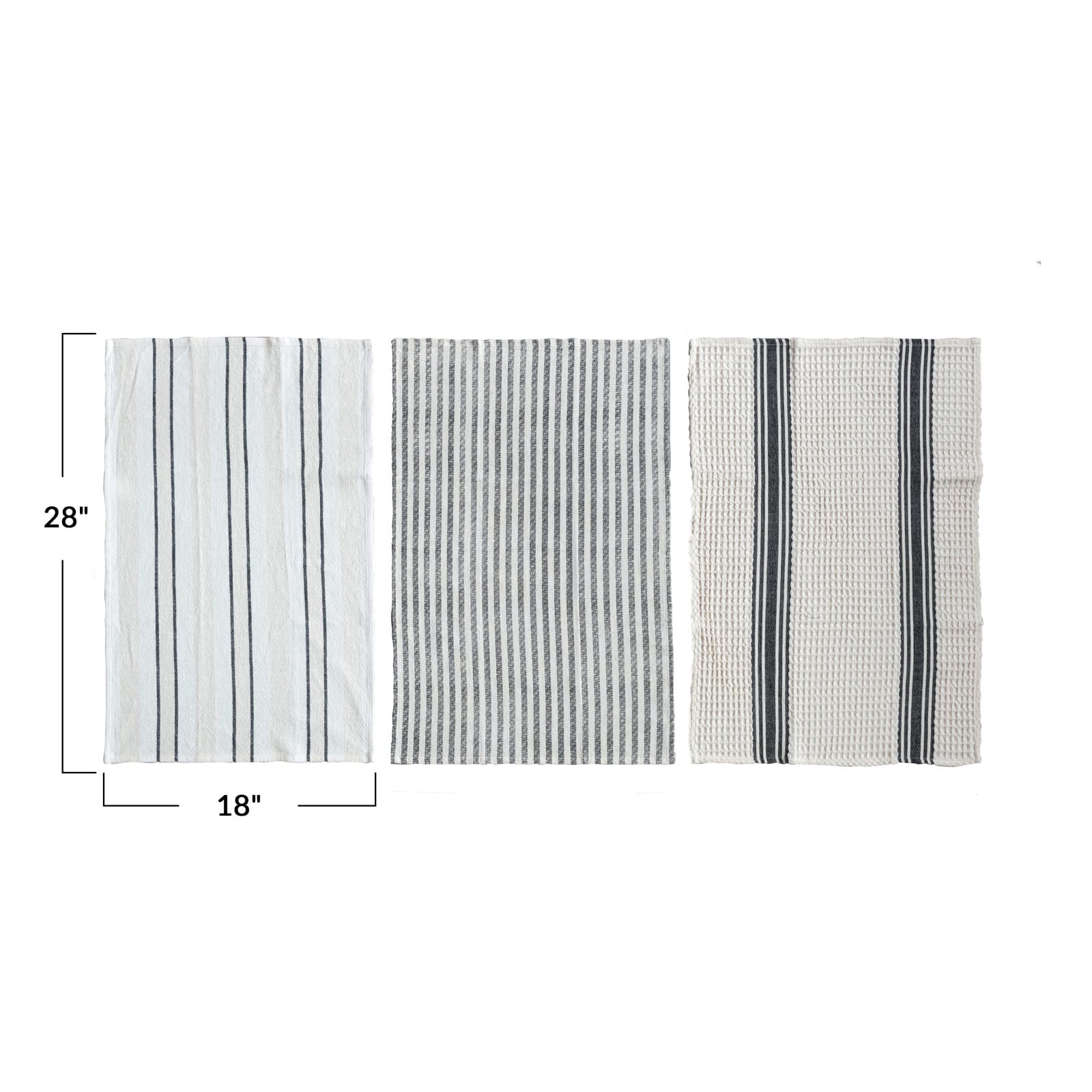 Hello Honey® White & Black Eclectic Cotton Slub Weave Tea Towels Set
