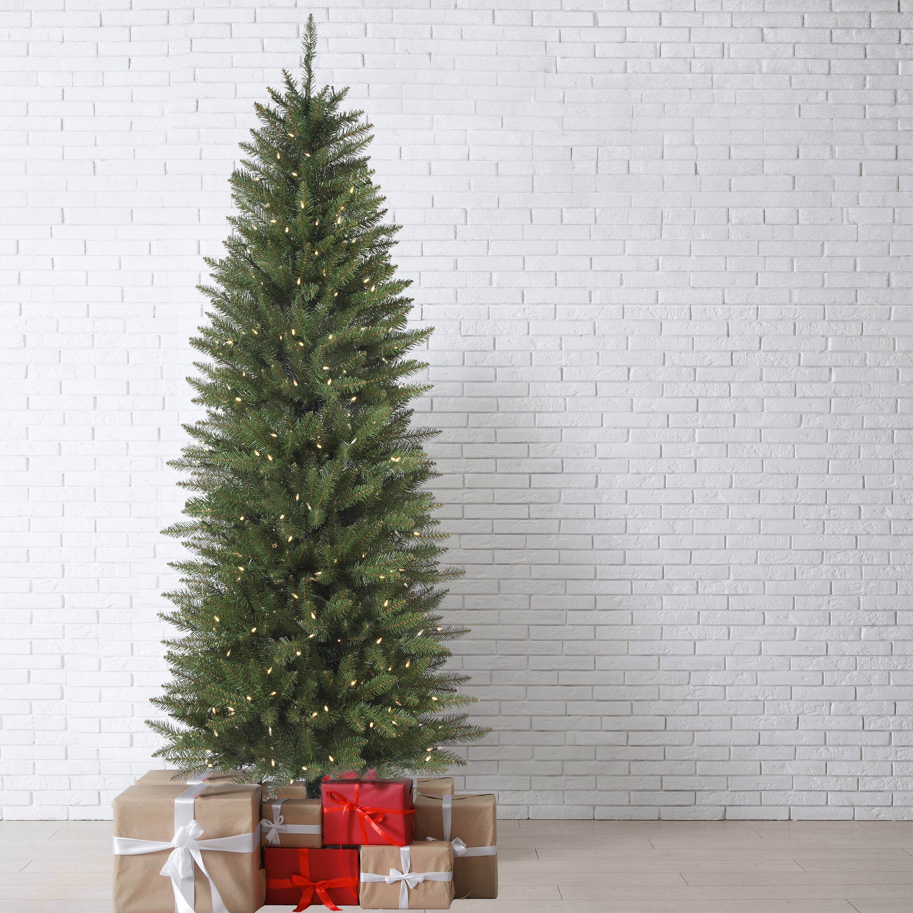 6.5ft. Pre-Lit Dumont Pencil Artificial Christmas Tree, Soft White LED Lights