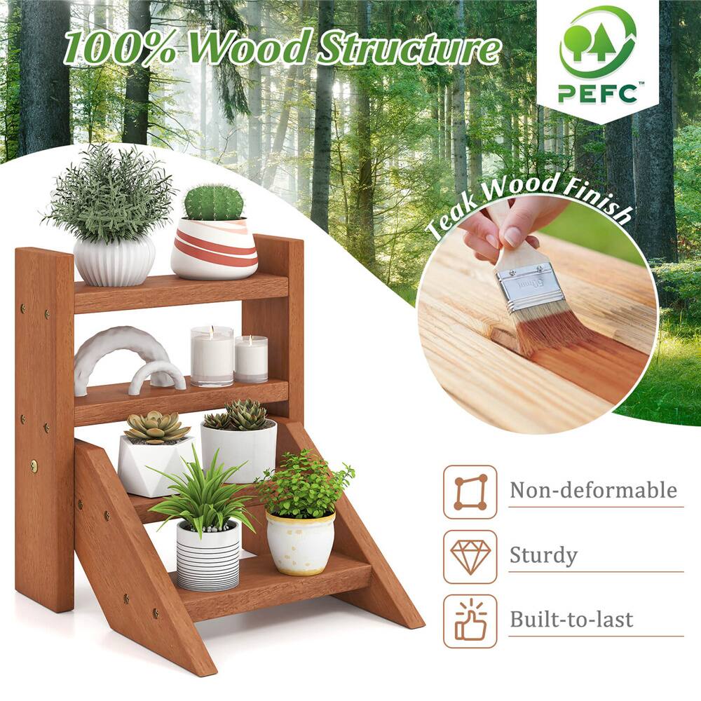 Costway 4-Tier Wooden Plant Stand for Multiple Succulents Patio
