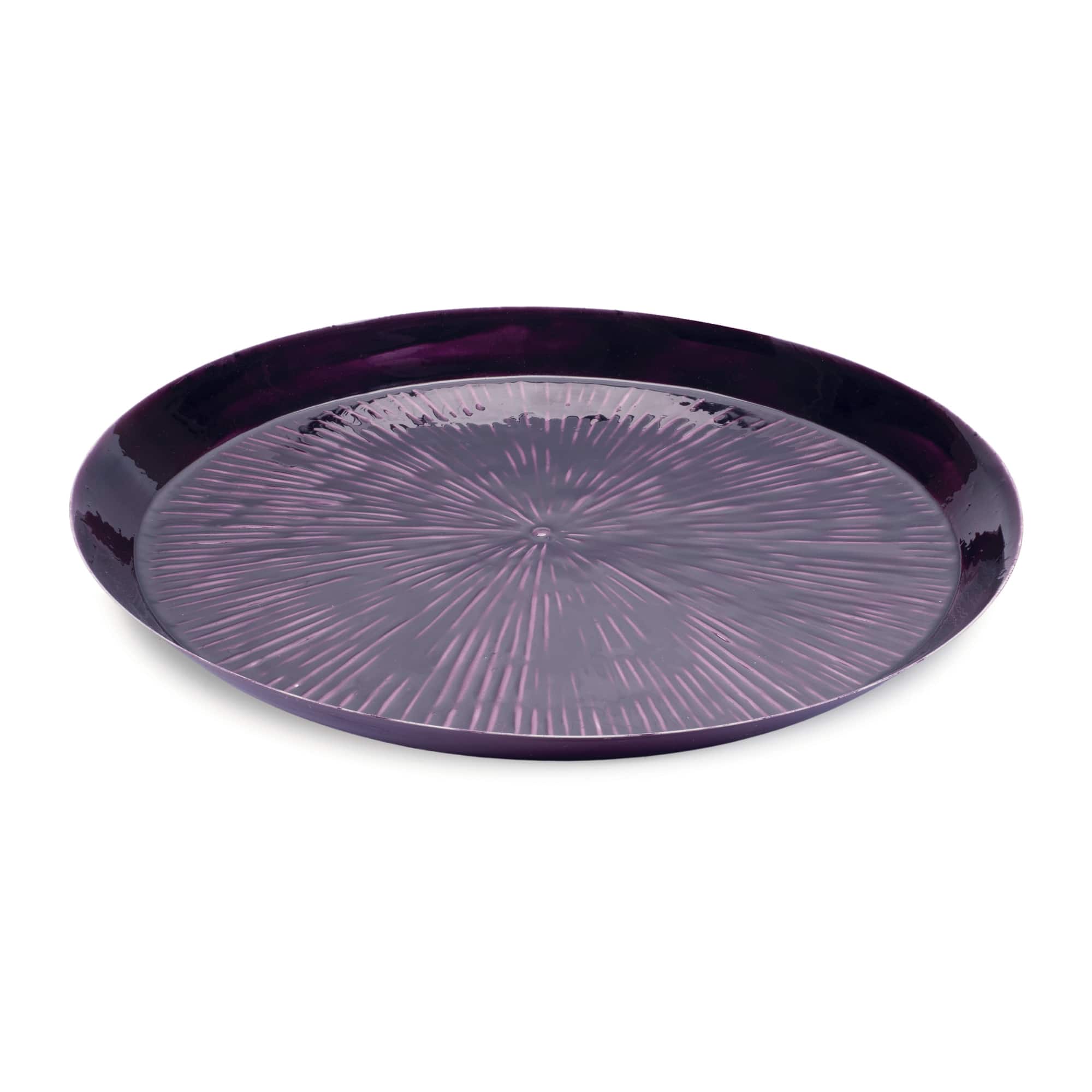 13.75" Round Etched Decorative Metal Tray