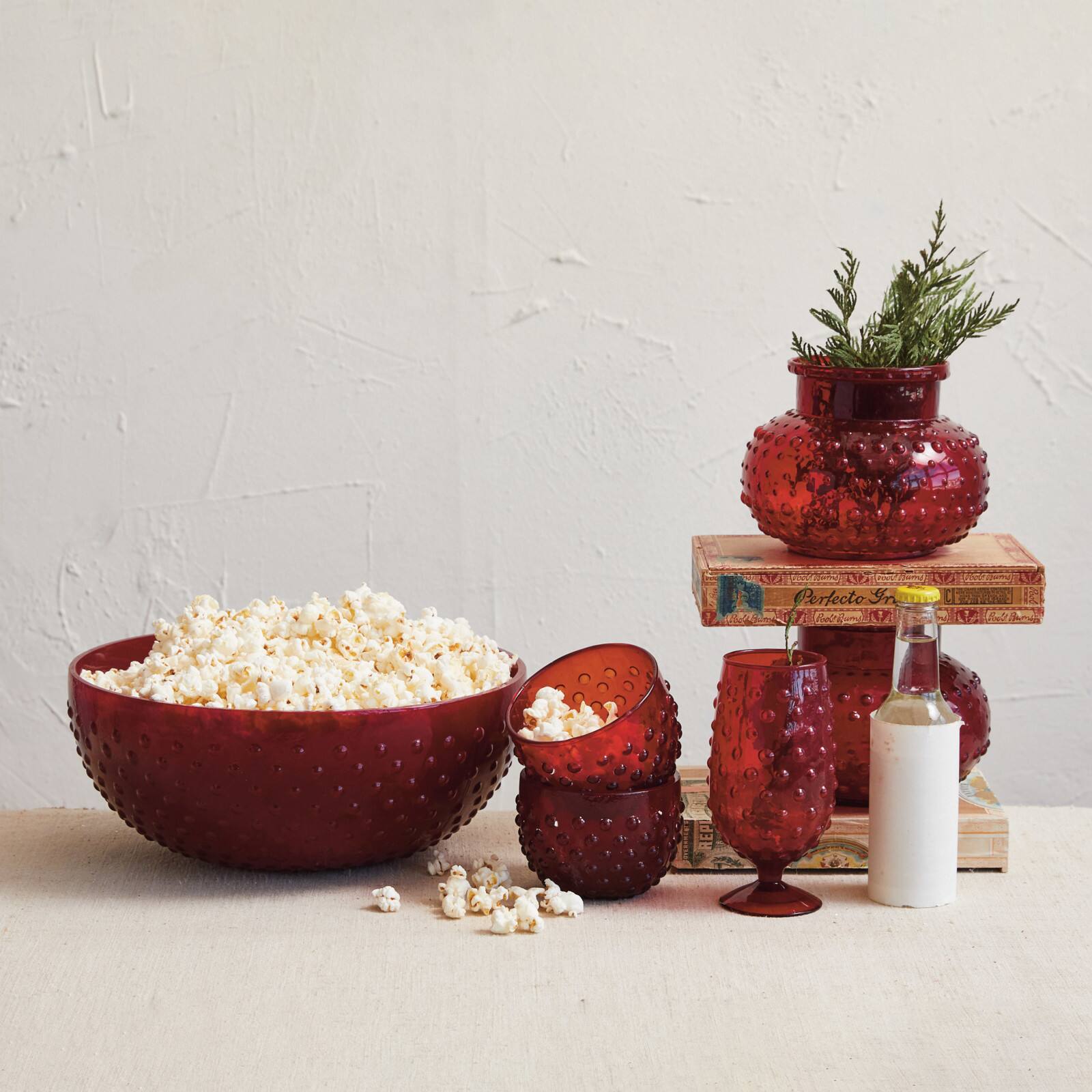 Hello Honey® 5" Red Round Glass Hobnail Vase