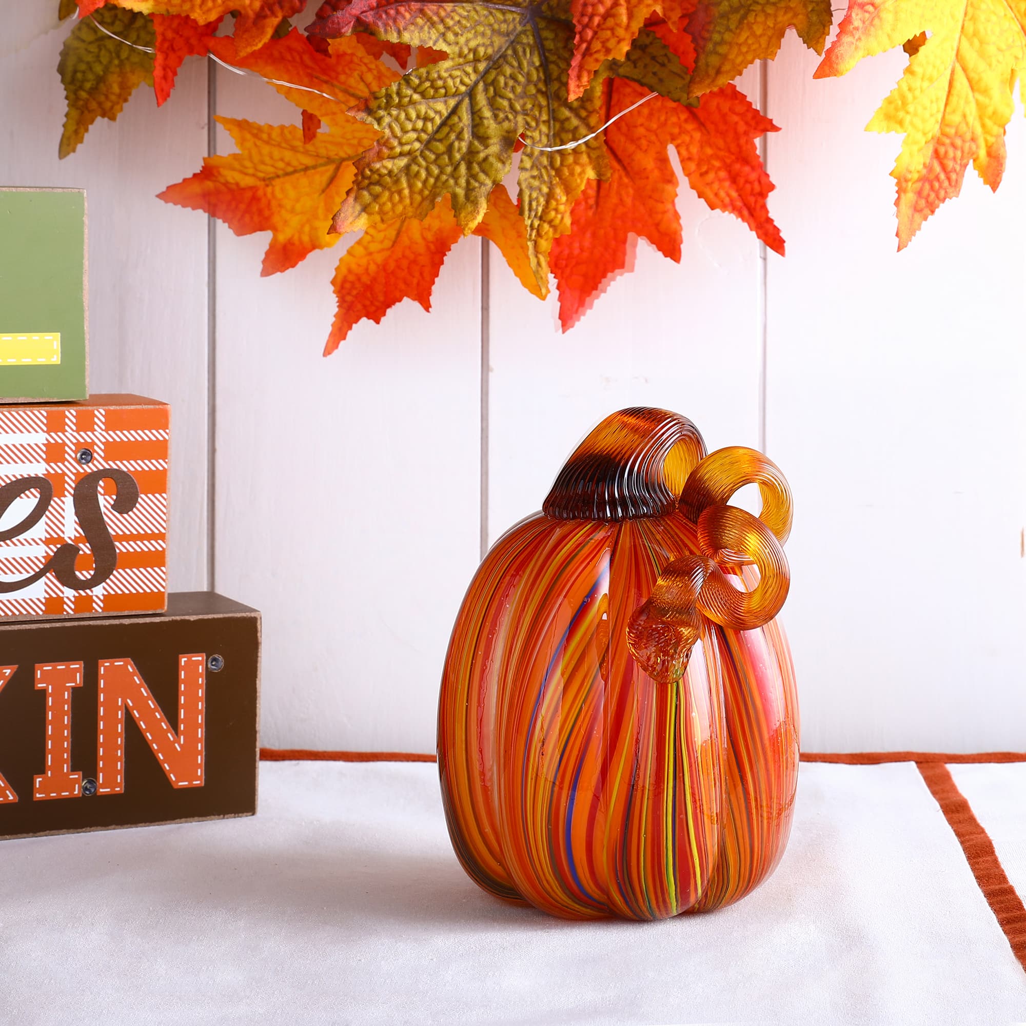 Glitzhome® Multi Striped Glass Pumpkin & Gourd Set