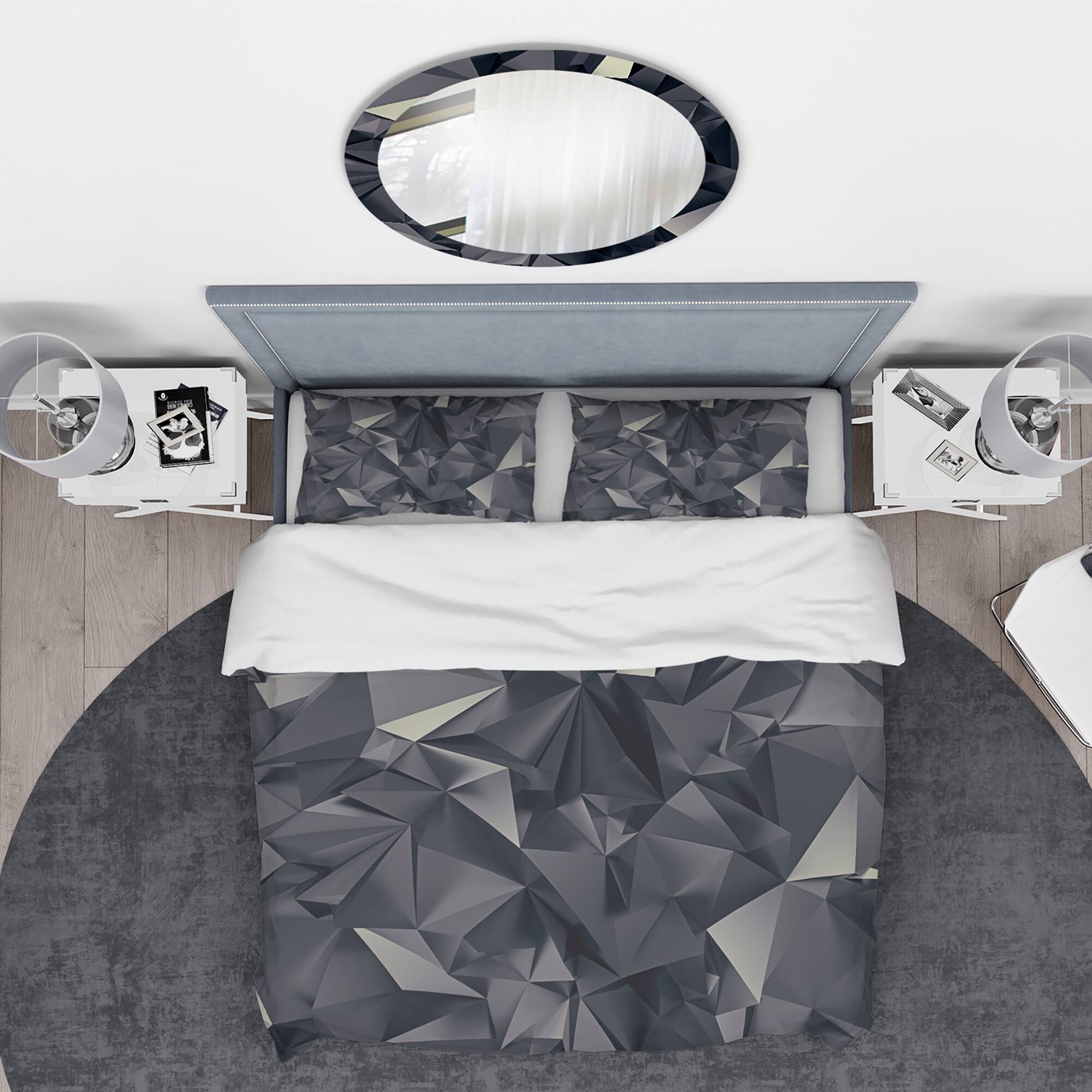 Designart 'Geometric Triangular Shades of Black' Modern & Contemporary Bedding Set