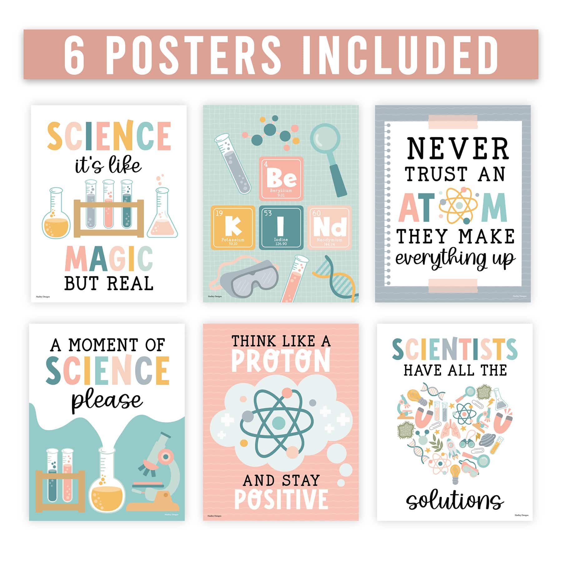 Hadley Designs 11" x 14" Boho Science Bulletin Board Classroom Décor Posters Set