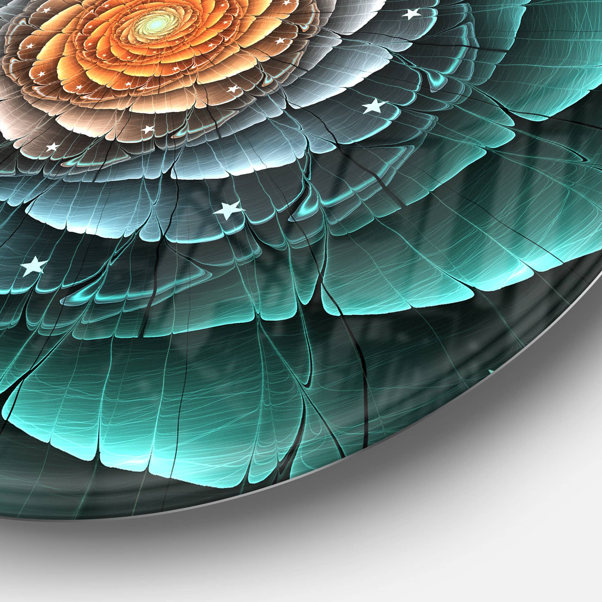 Designart - Fractal Flower Turquoise Digital Art' Floral Metal Circle Wall Art
