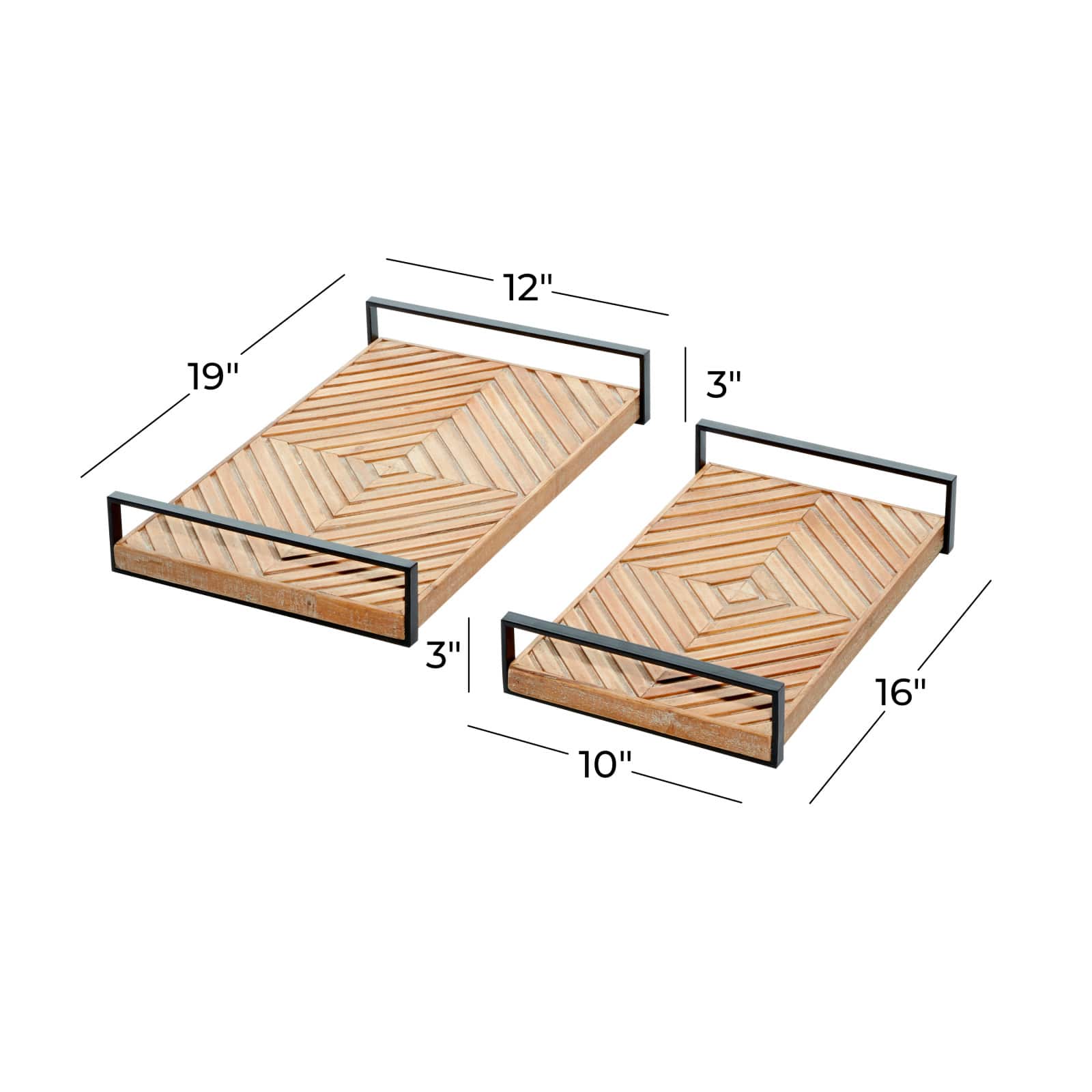 Brown Ribbed Wood Farmhouse Tray Set