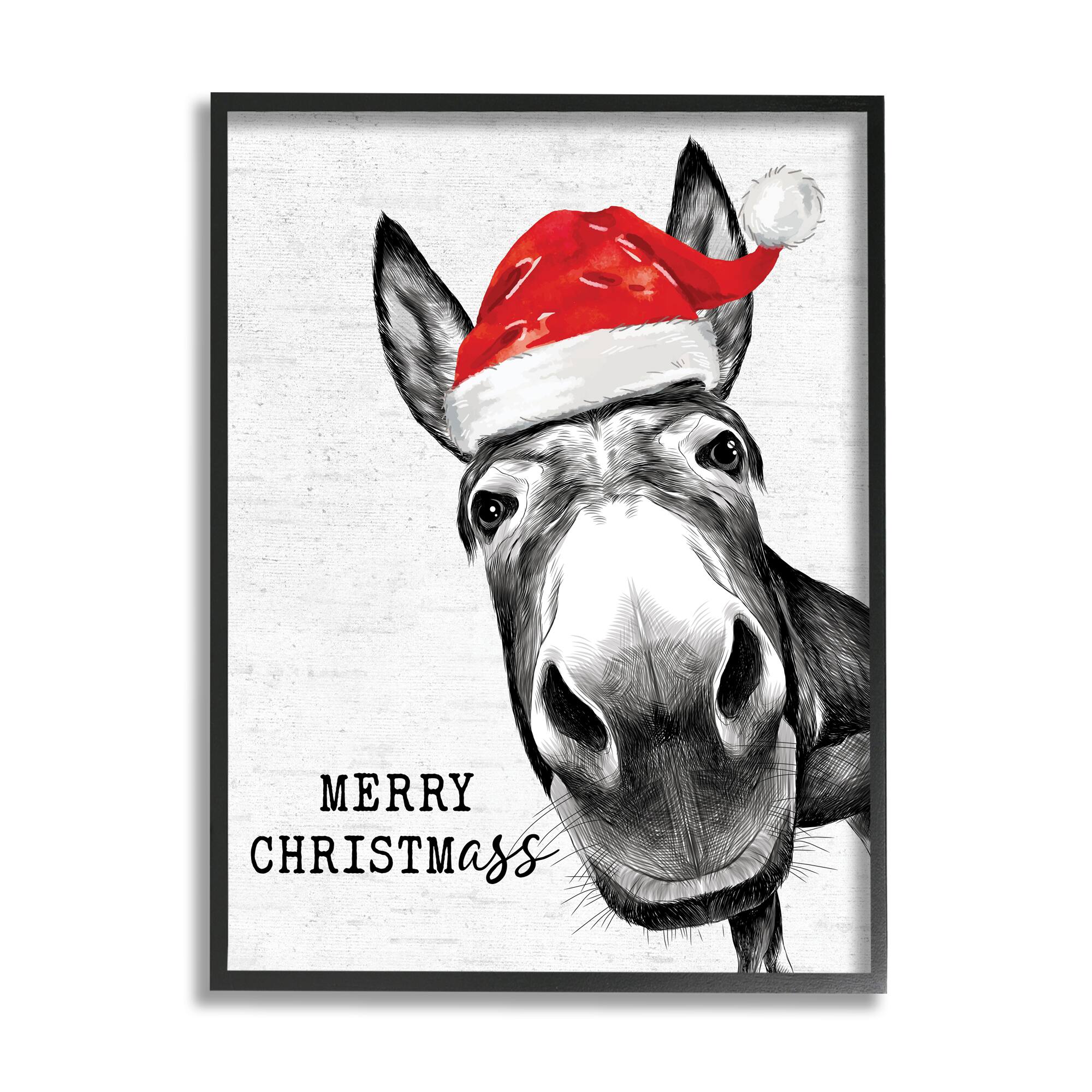 Stupell Industries Merry Christmass Funny Donkey Framed Giclee Art