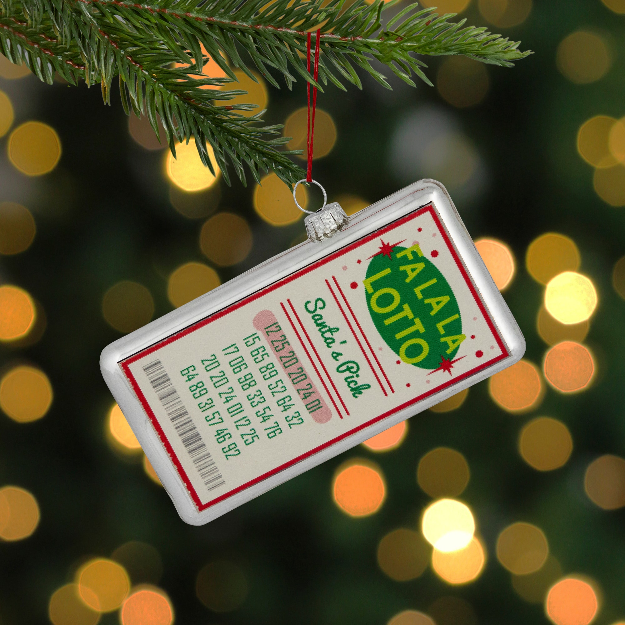 Glass "Fa La La Lotto Santa's Pick" Hanging Christmas Ornament - 4.25" - Silver