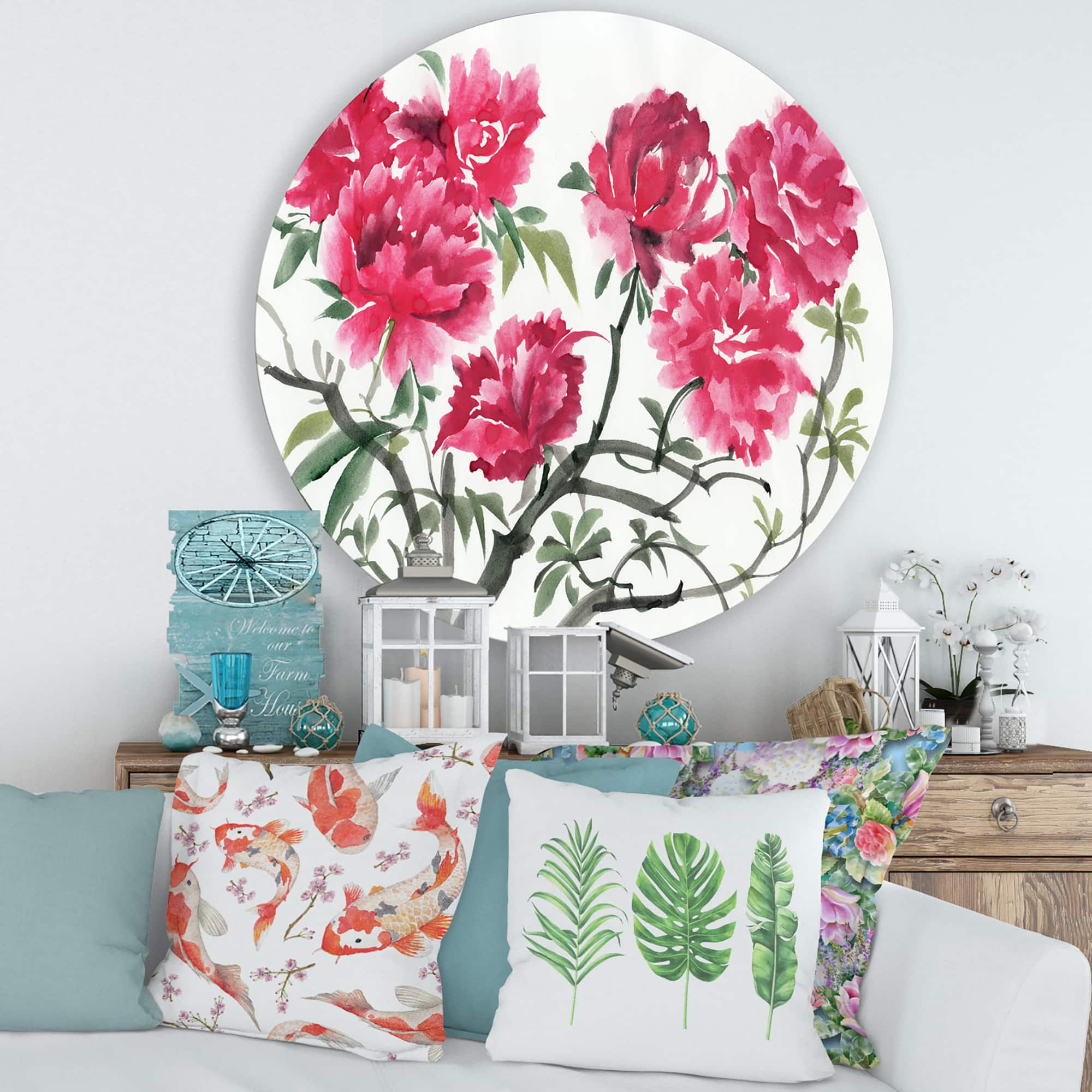 Designart - Vintage Purple Azalea Flower - Traditional Metal Circle Wall Art