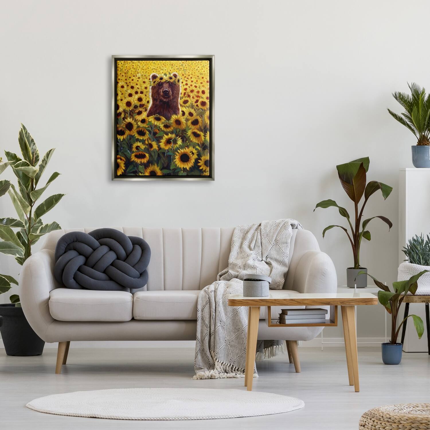 Stupell Industries Happy Bear Sunflower Field Floater Framed Art