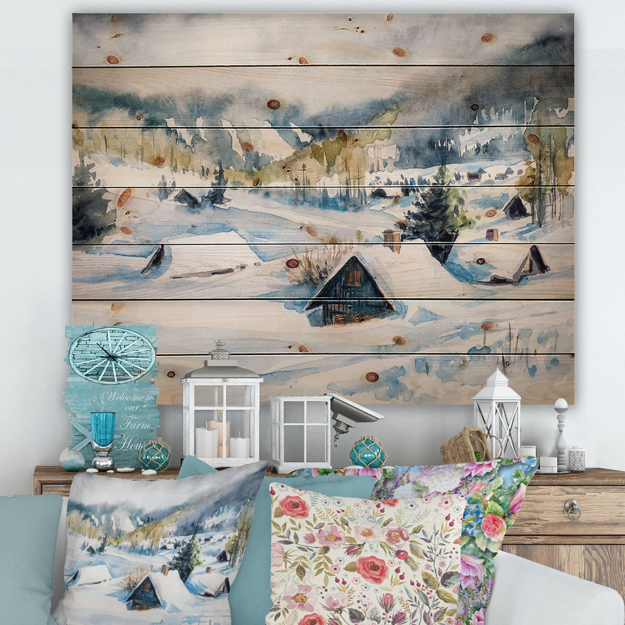 Designart - Mountain Village In Winter