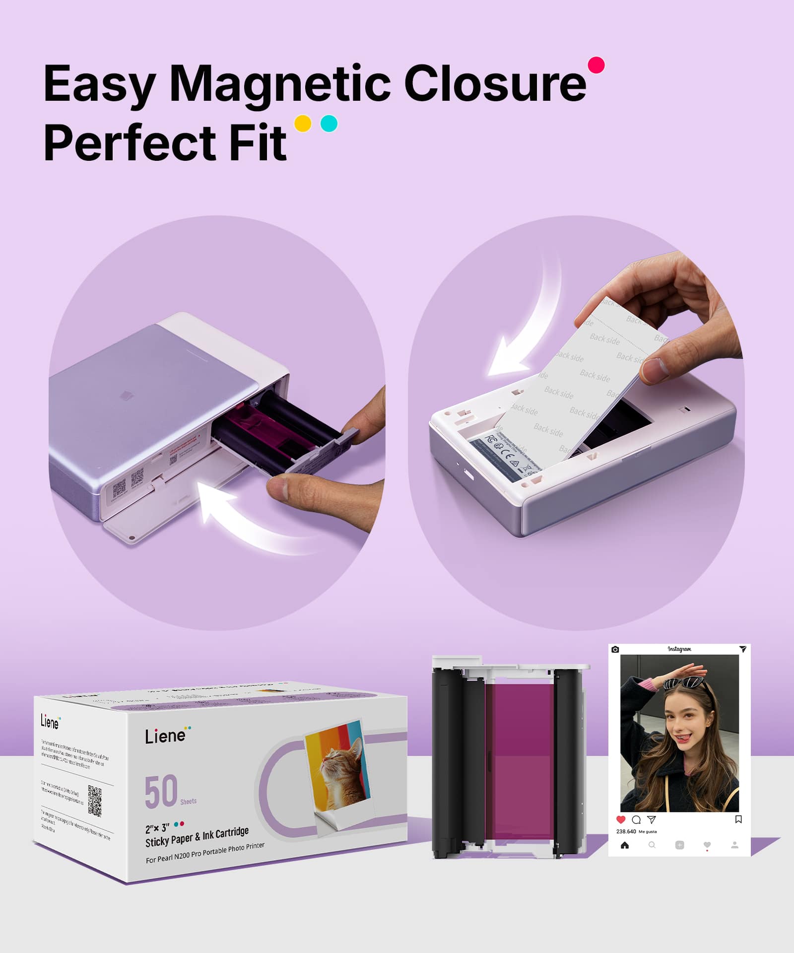 Liene® Pearl N200 Pro 2" x 3" Dye-Sublimation Photo Paper & Ink Cartridges