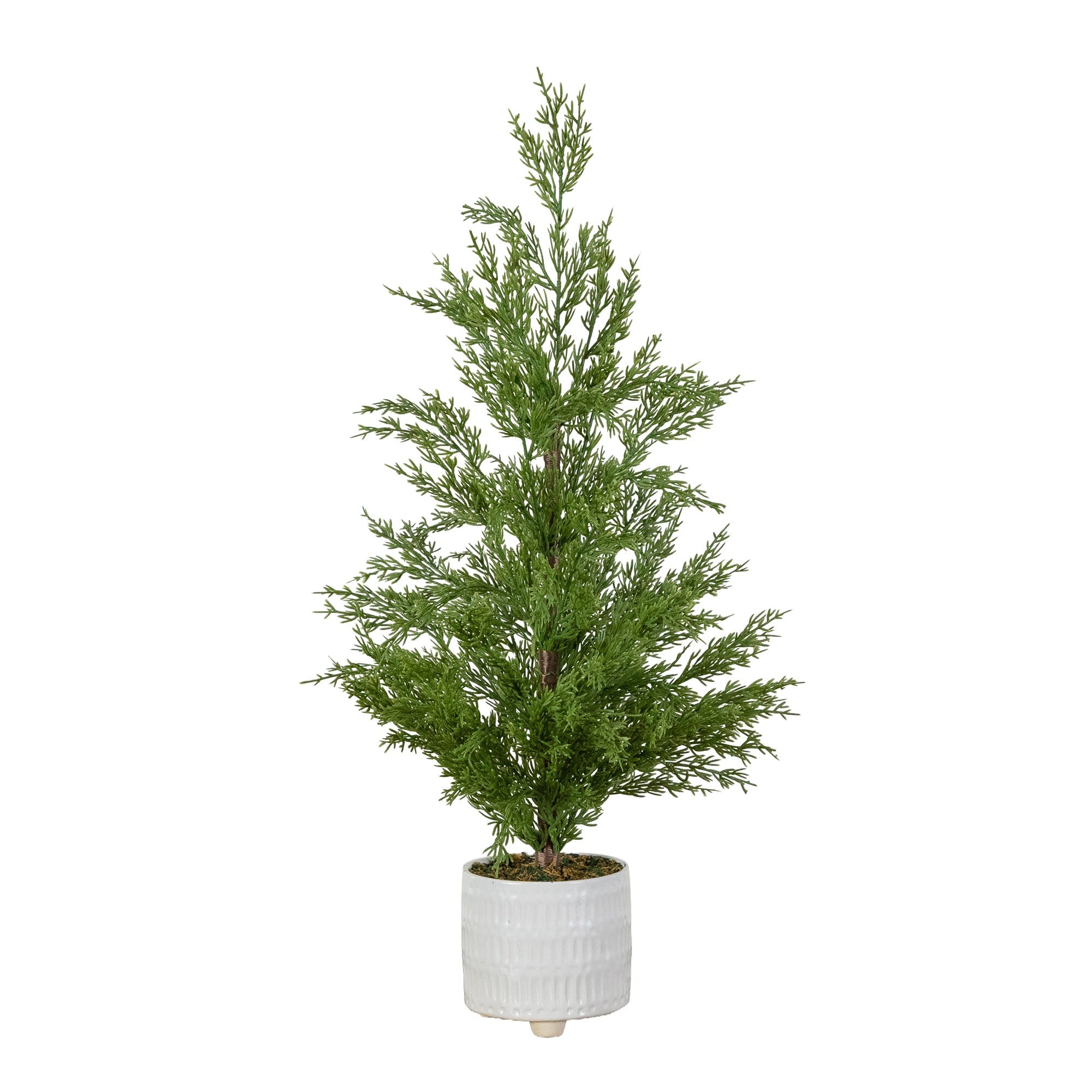 Nearly Natural 24" Artificial Norfolk Pine Christmas Tree in White Ceramic Planter