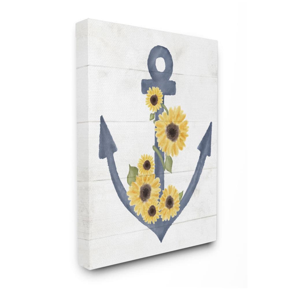 Stupell Industries Countryside Anchor with Sunflower Vine Floral Detail Canvas Wall Art