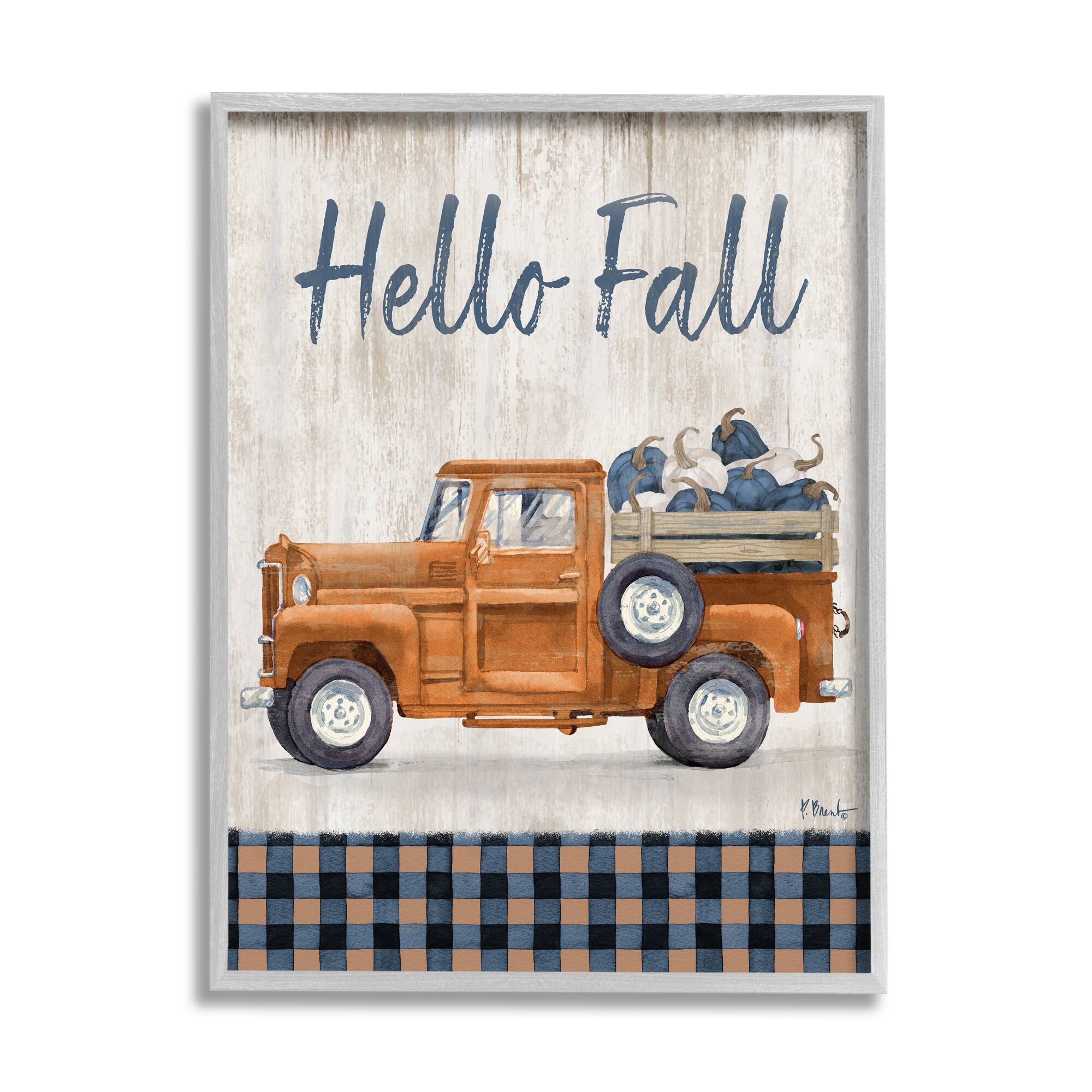 Stupell Industries Hello Fall Plaid Pumpkin Truck Framed Giclee Art