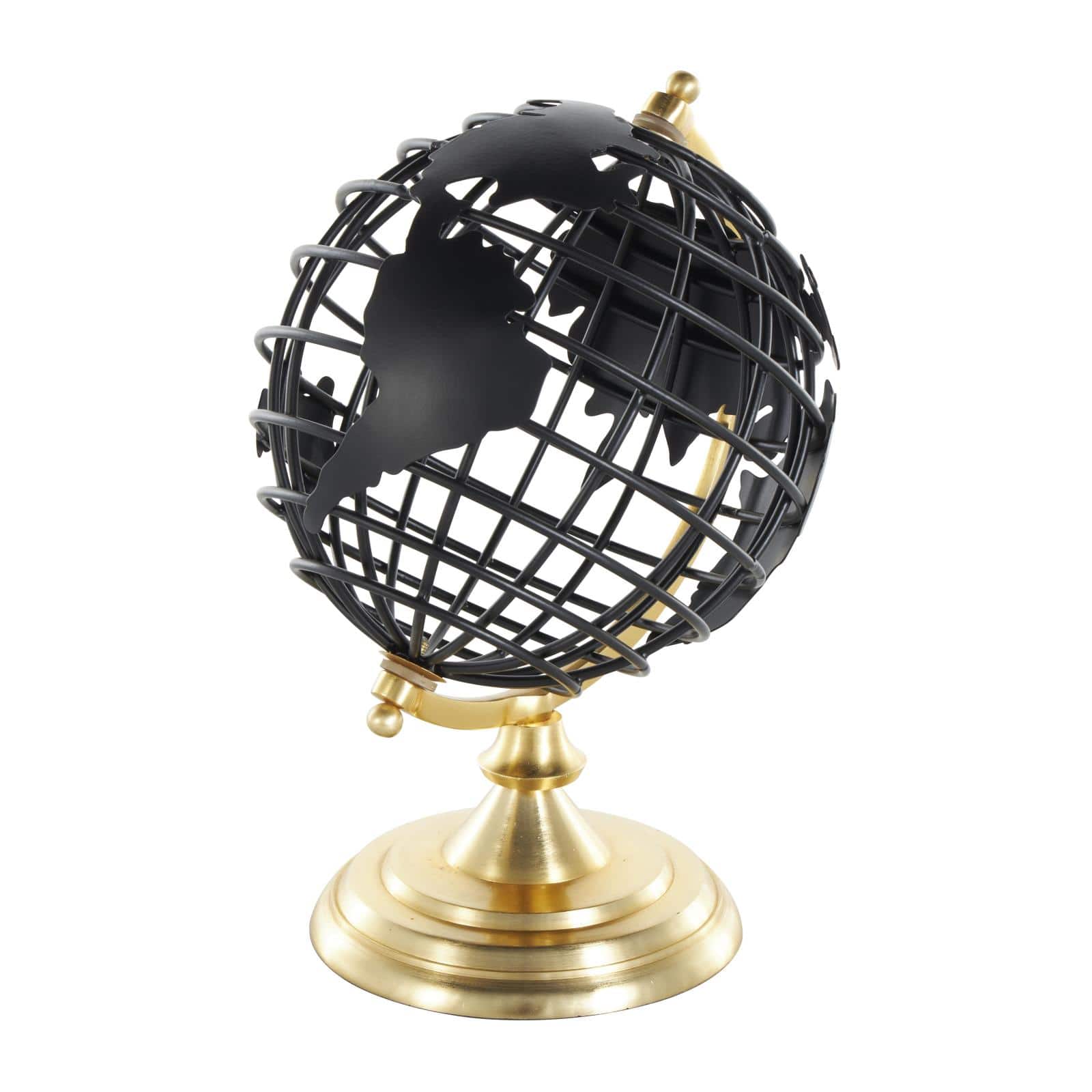 Black Aluminum Metal Open Framed World Educational & Geographic Earth Globe with Wire Exterior & Gold Base