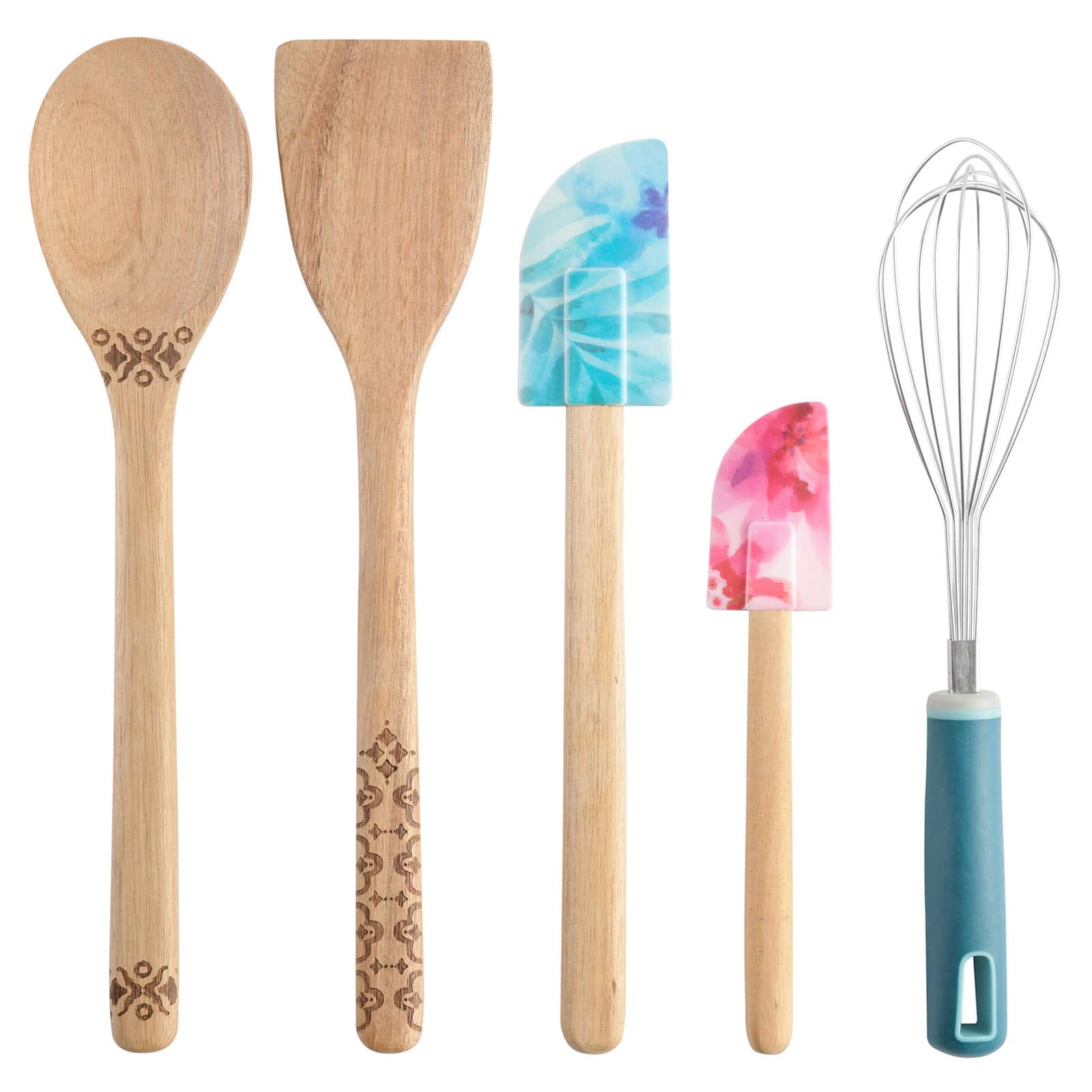 Spice by Tia Mowry Savory Saffron 12 Piece Wood and Nylon Kitchen Tool Set with Ceramic Crock