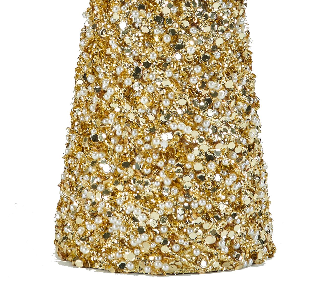 17.75" Glitter Bead & Sequin Artificial Tabletop Christmas Tree