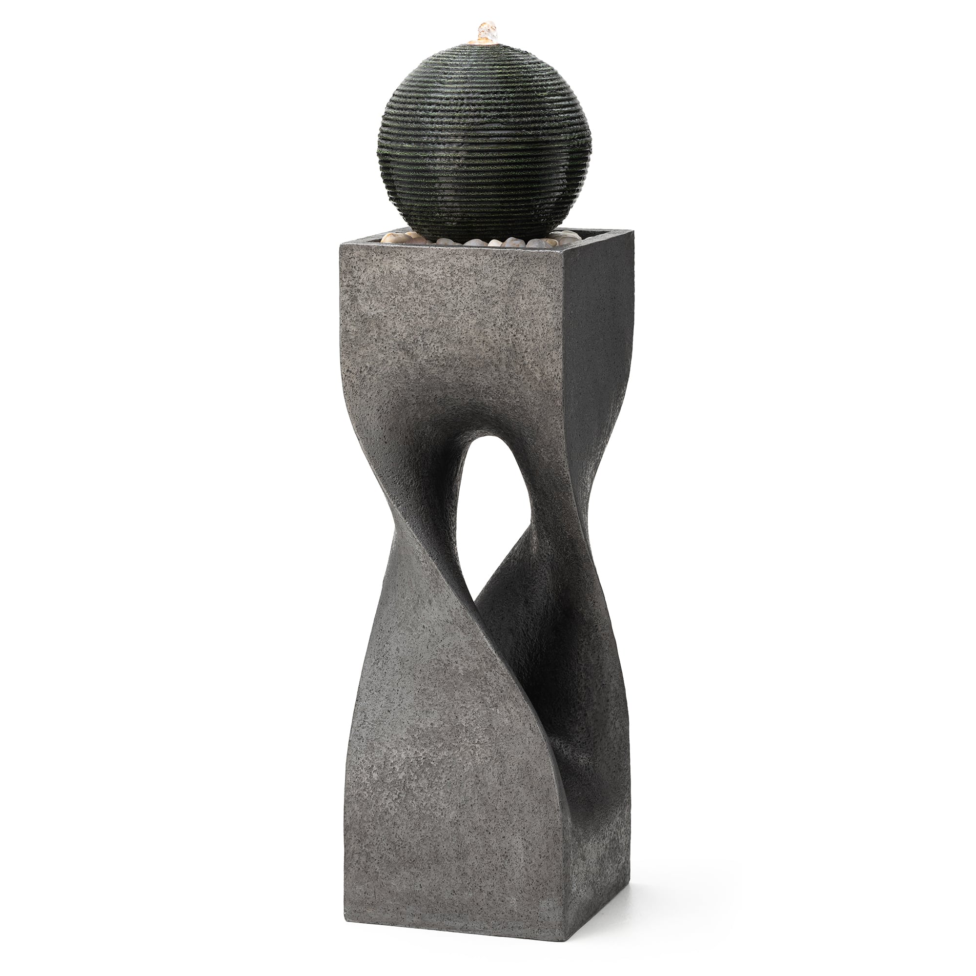 Glitzhome® 40.5" Oversized LED Geometric Pedestal & Sphere Outdoor Floor Fountain
