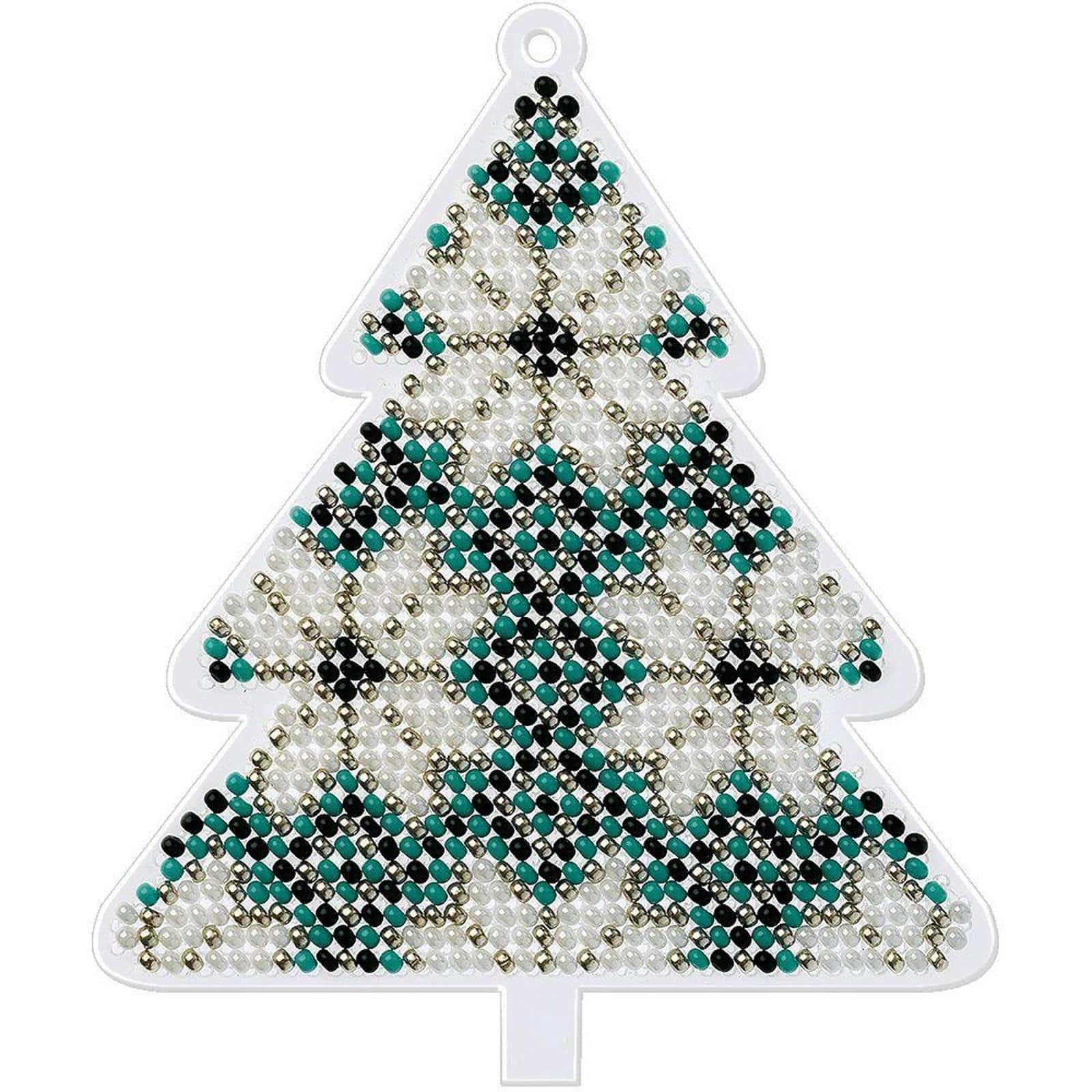 Wonderland Crafts Blue & Green Plaid Tree Ornament Bead Embroidery on Plastic Kit