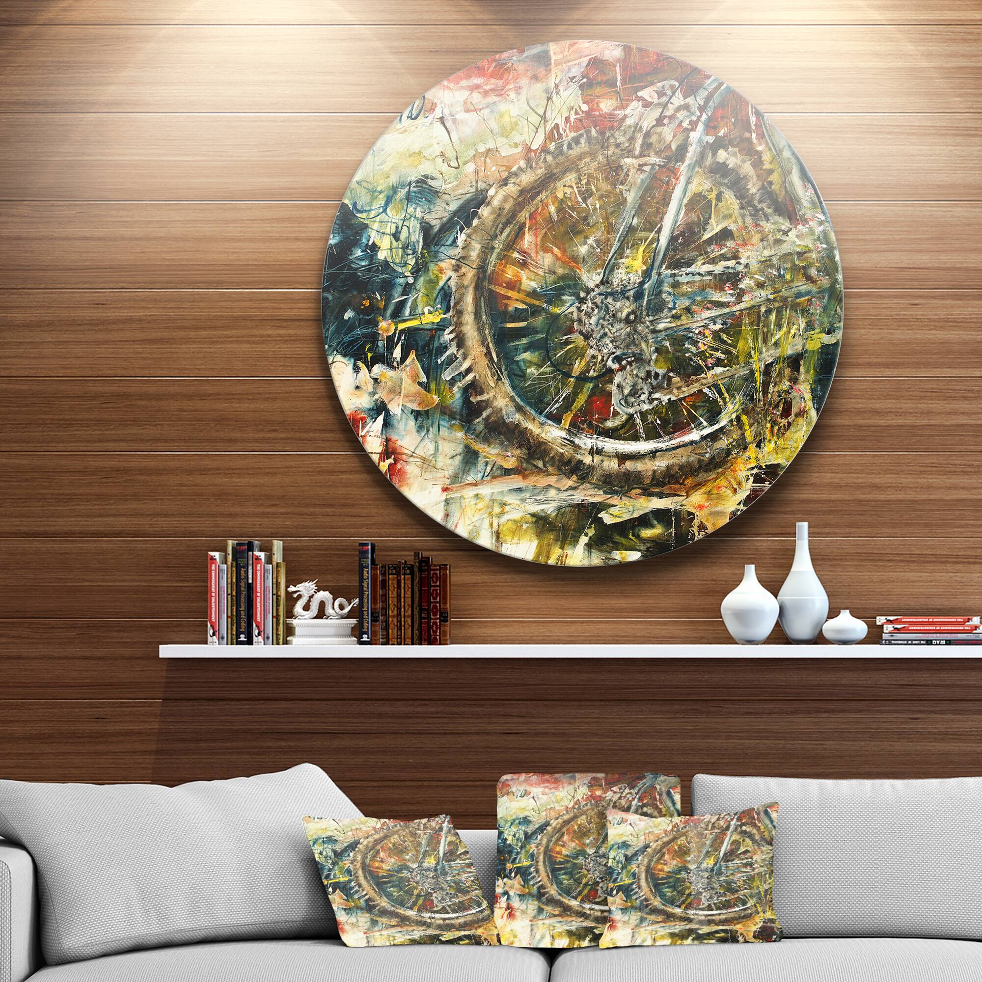 Designart - Mountain Bike Oil Painting' Disc Abstract Metal Artwork