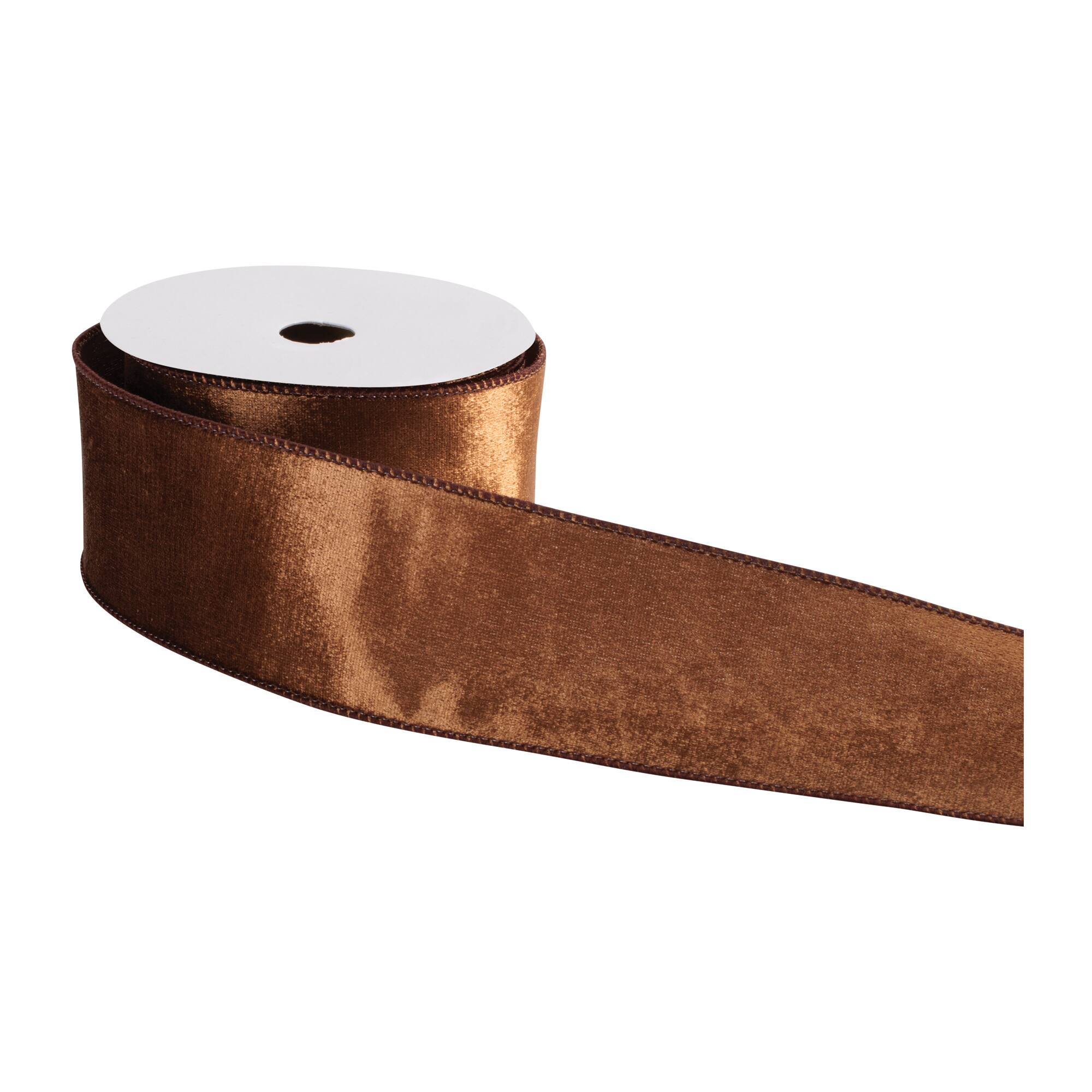 Melrose 2.5" x 10yd. Rust Brown Velvet Wired Ribbon