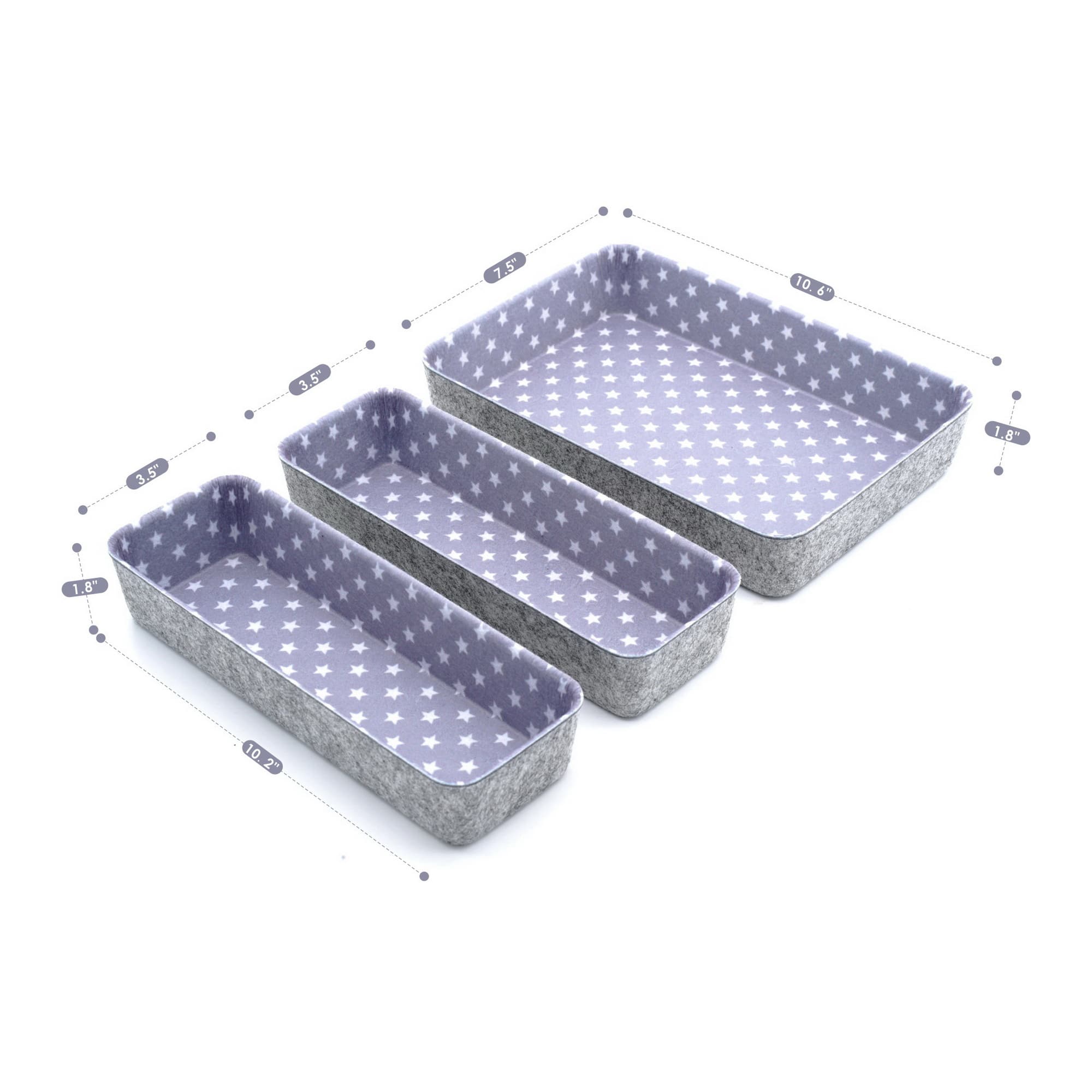 Welaxy Felt 3 Piece Stars Drawer Organizer Set
