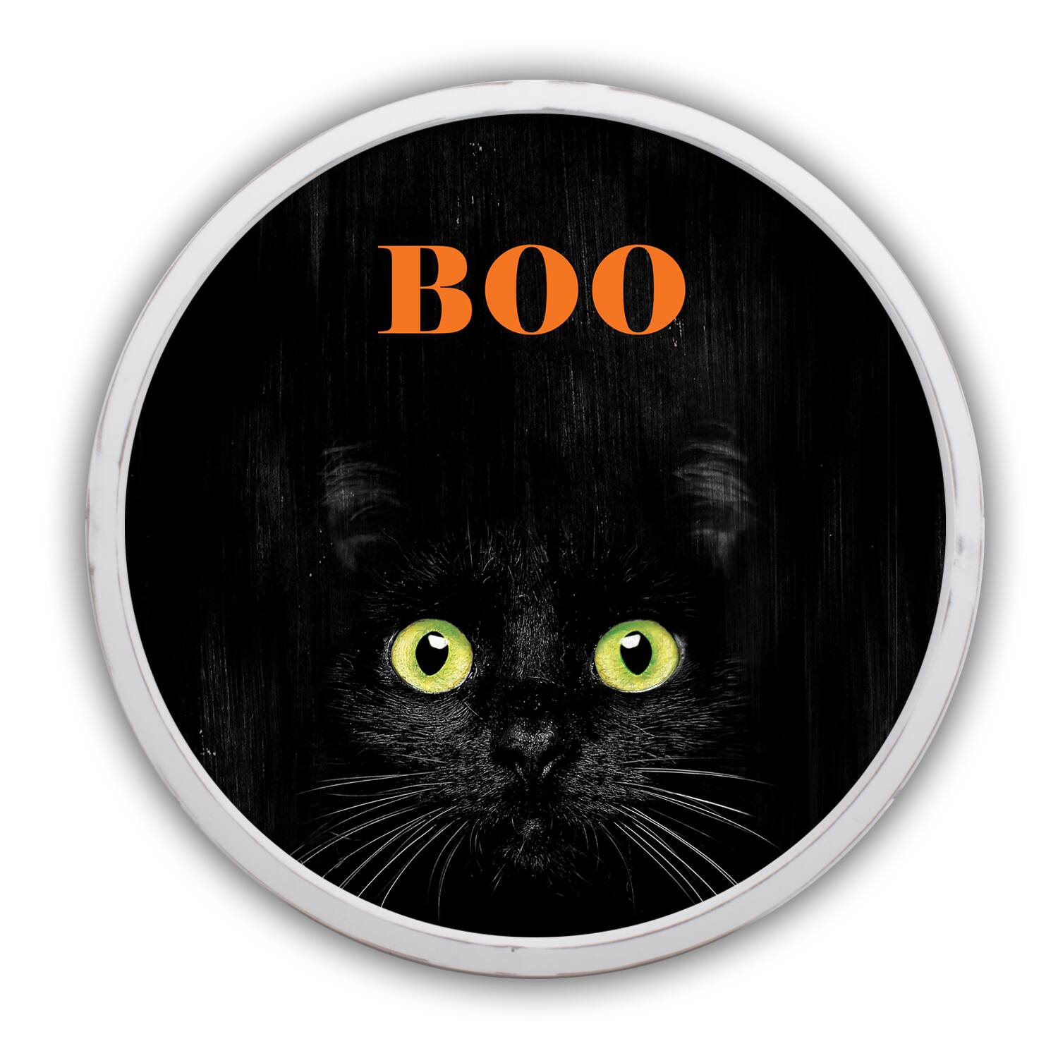 Boo Black Cat Round Framed Print Wall Art