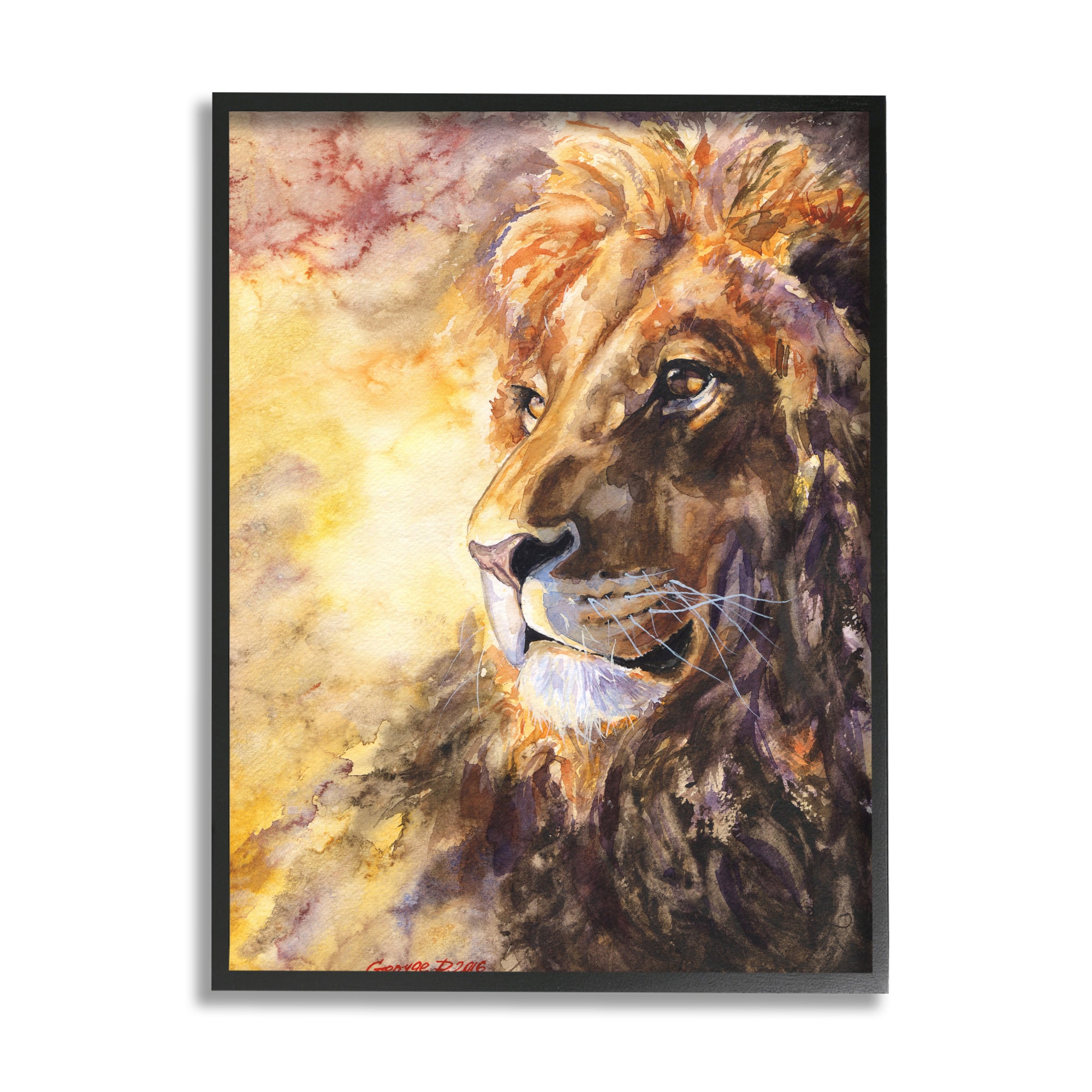 Stupell Industries Regal Lion Mane Safari Animal King Portrait in Frame Wall Art