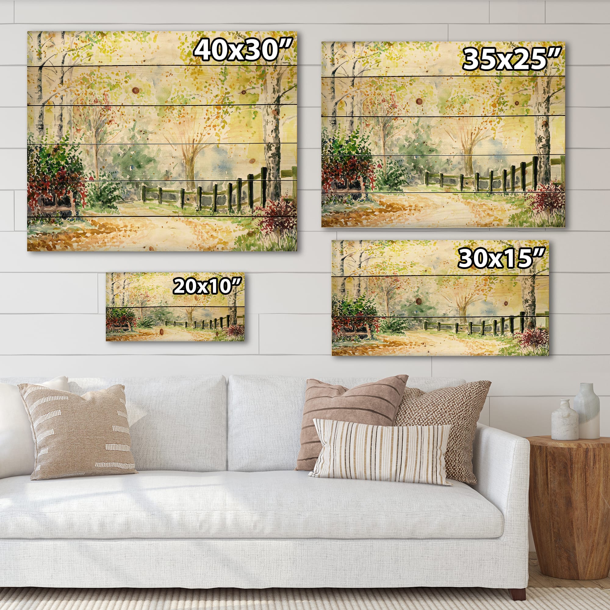 Designart - Autumn Countryside Landscape In The Afternoon - Traditional Print on Natural Pine Wood