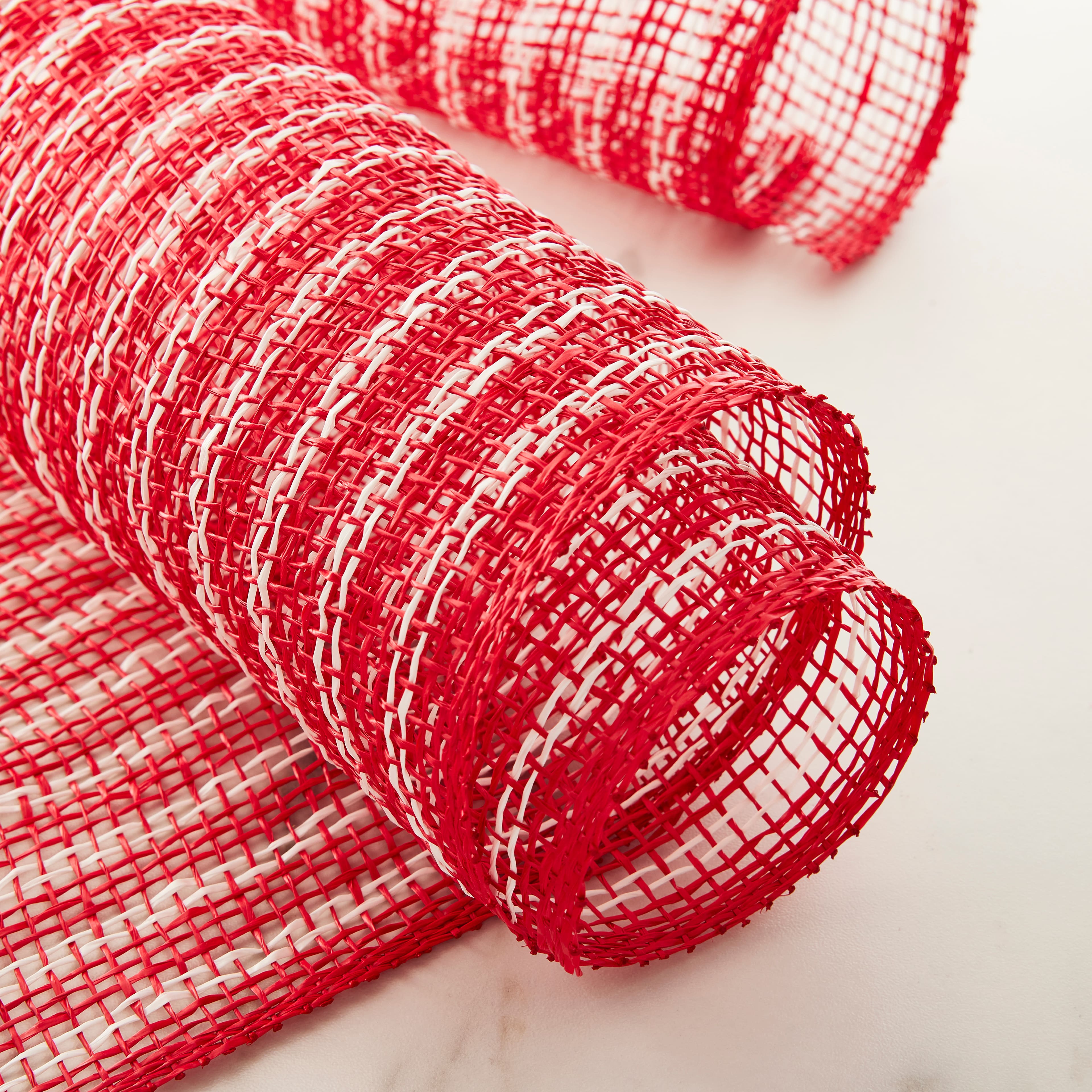 10" x 19ft. White & Red Window Poly Burlap Mesh by Celebrate It™