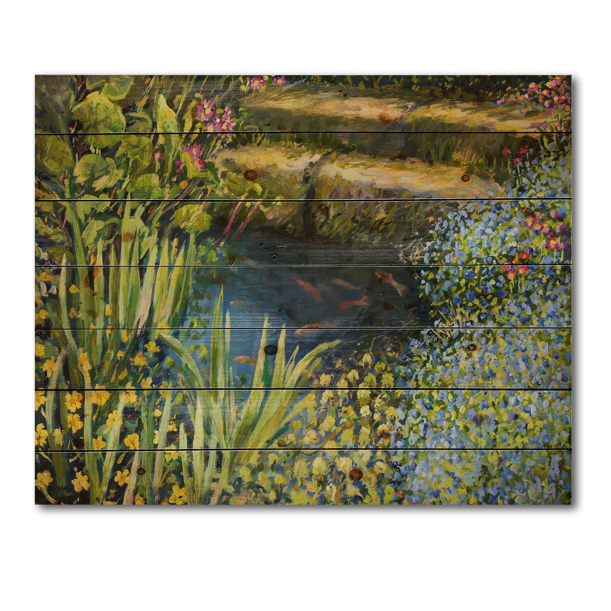 Designart - Colorful Silence At The Lake Side - Lake House Print on Natural Pine Wood