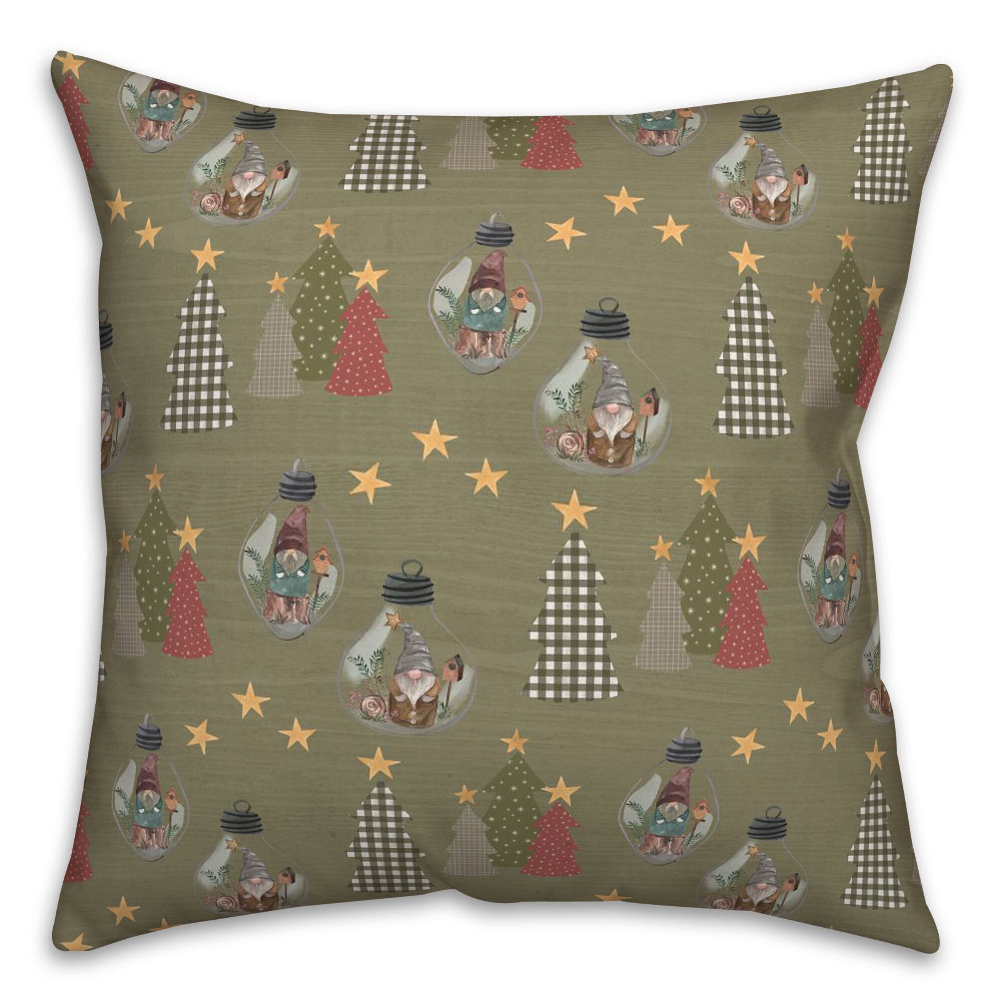 Green Tree & Globe Pattern Throw Pillow