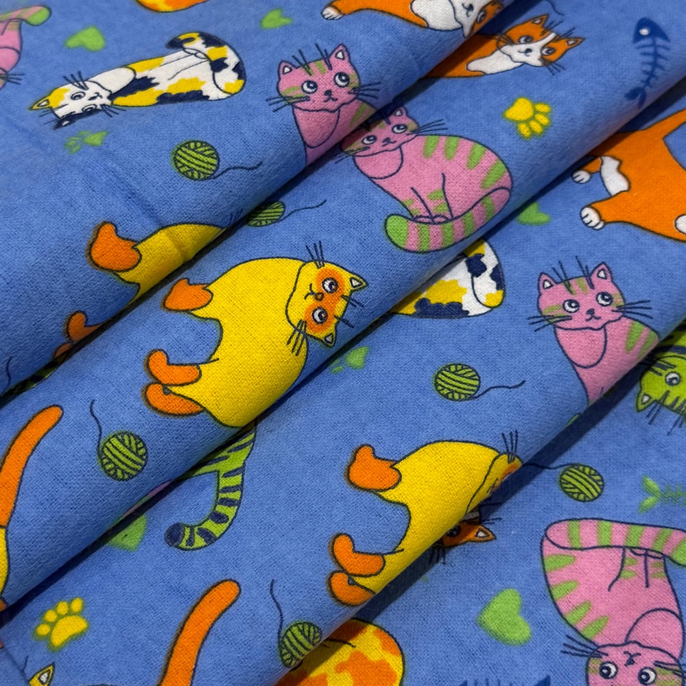 Feldman Blue Cats Cotton Flannel