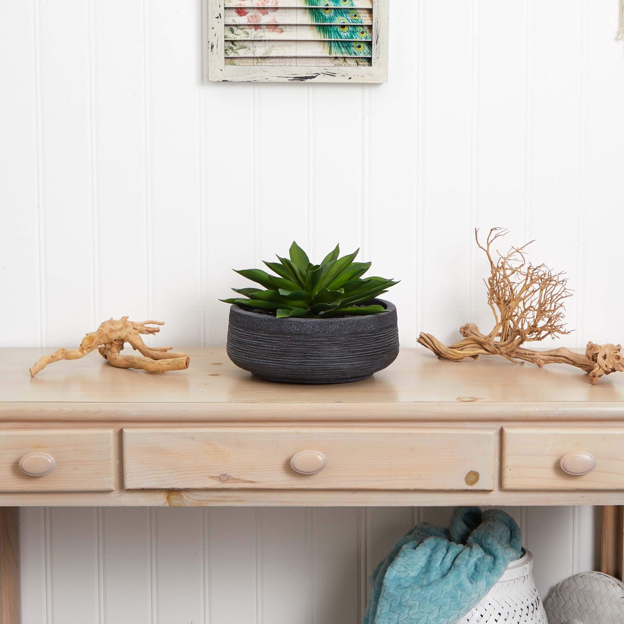 10" Large Succulent Artificial Plant in Decorative Bowl
