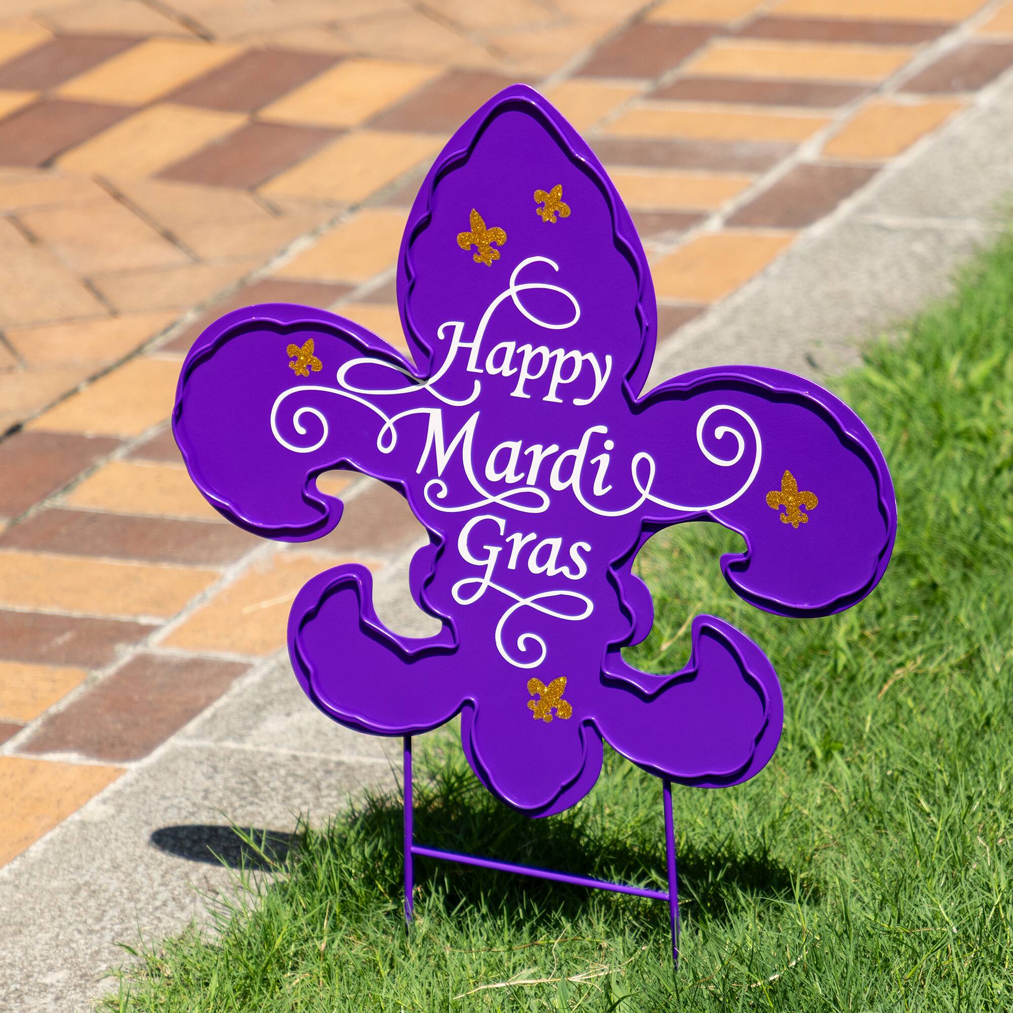 Glitzhome® 24" Mardi Gras Metal Fleur-de-Lis Yard Stake