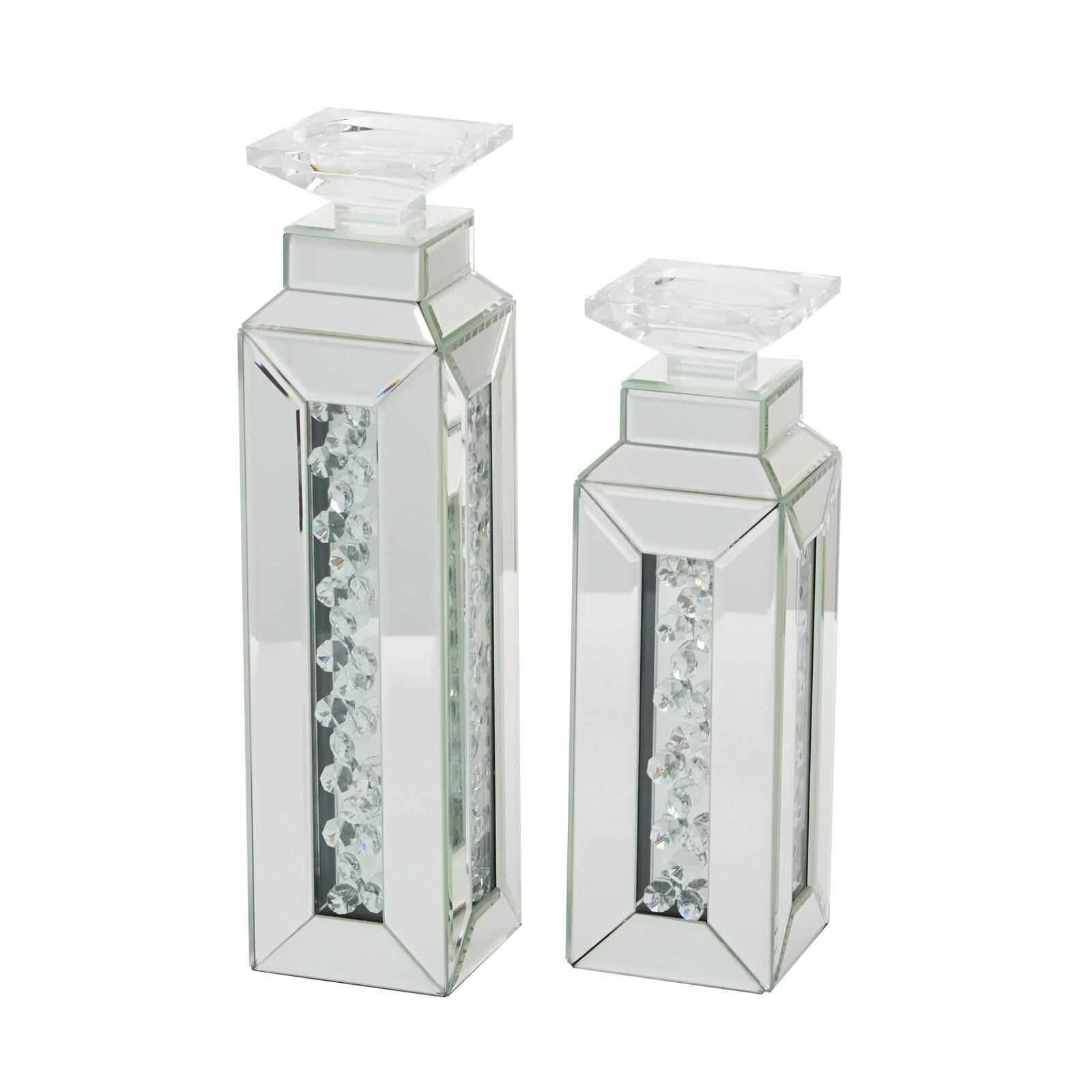 Silver Wood Glam Candle Holder Set