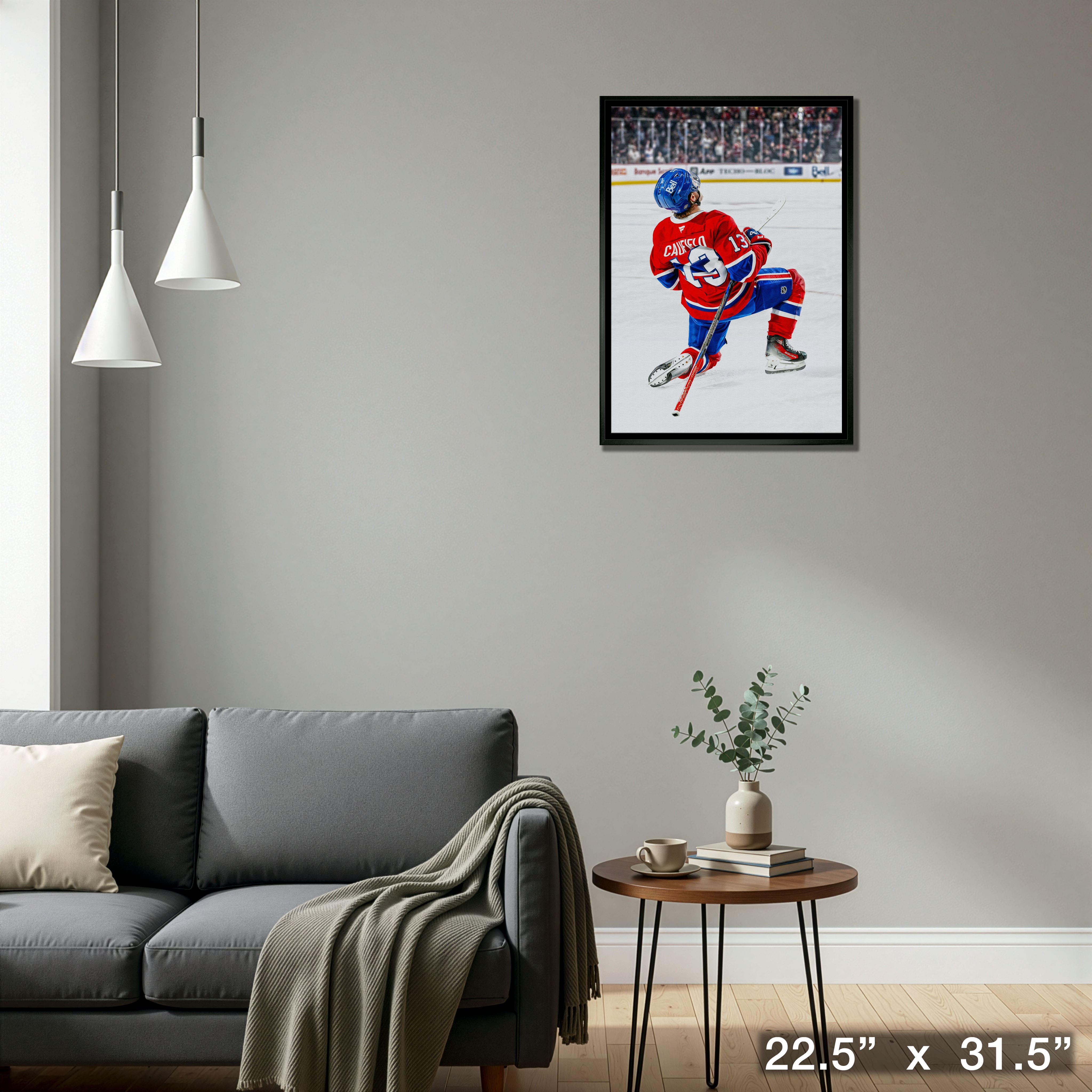 Cole Caufield 20" x 29" Unsigned Framed Canvas Canadiens Celebration 22.5" x 31.5"