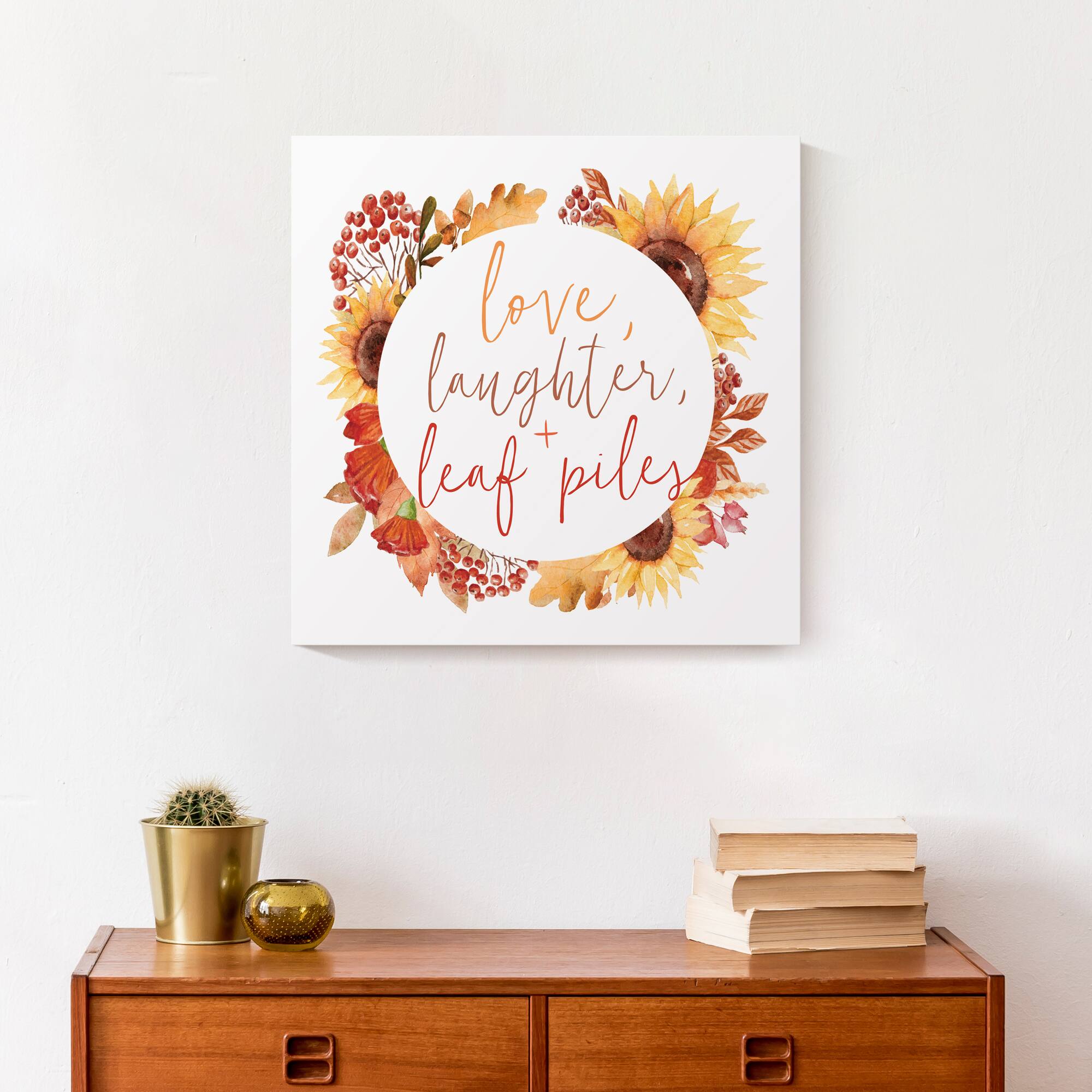 Love Laughter Leaf Piles Canvas Wall Art