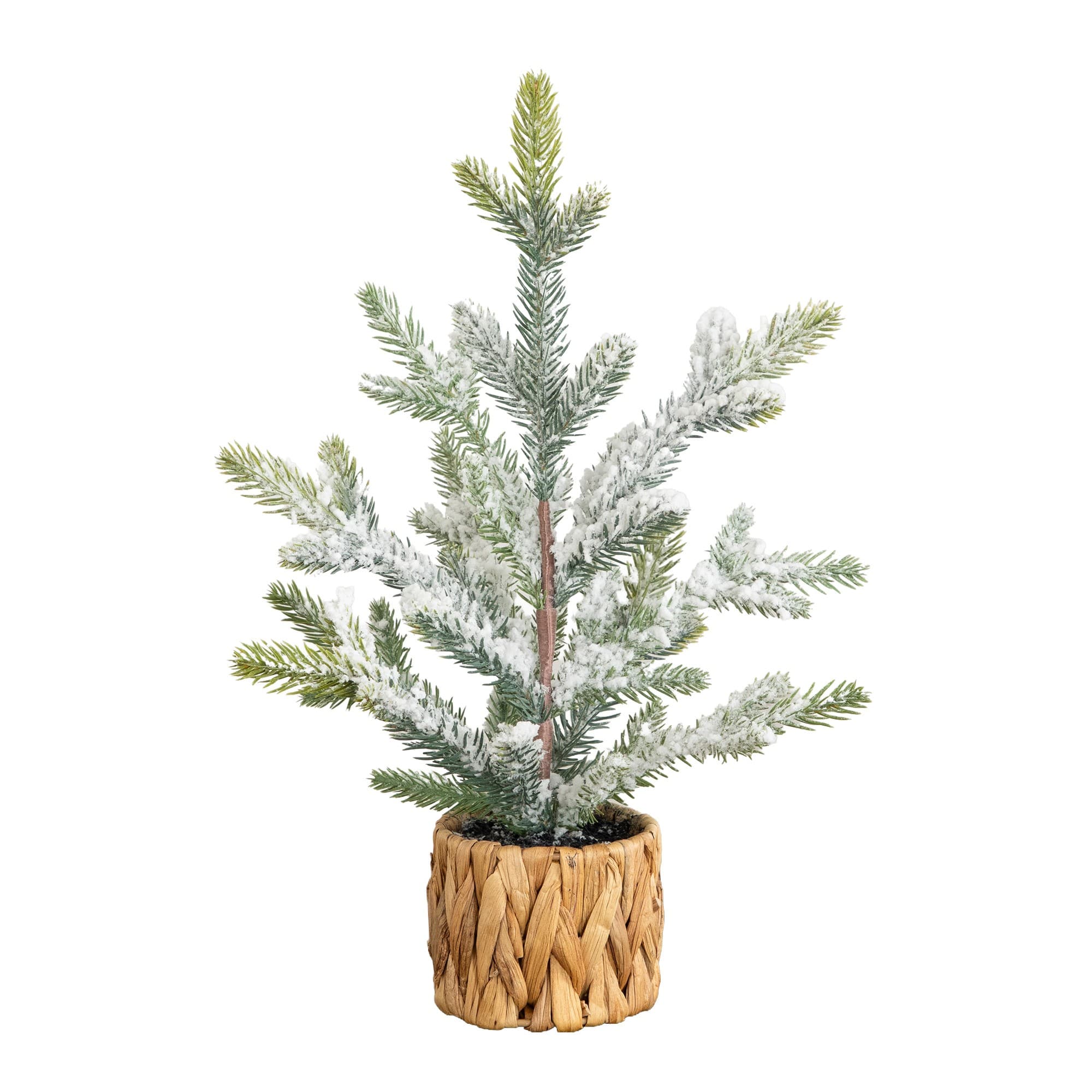 Nearly Natural 14" Unlit Artificial Flocked & Frosted Fir Christmas Tree in Woven Basket