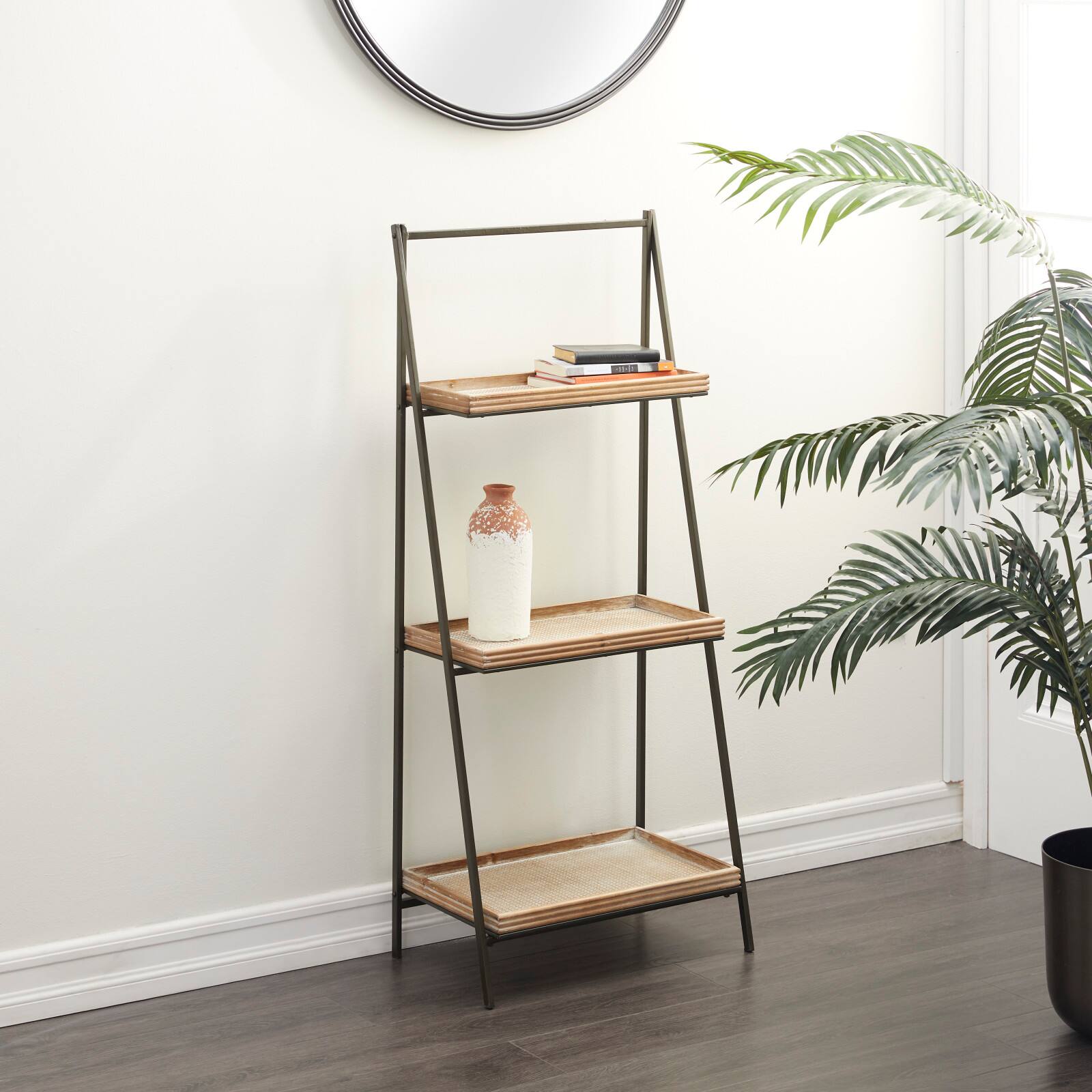 Brown Wood Industrial Wall Shelving Unit, 47 " x 21 " x 12 "