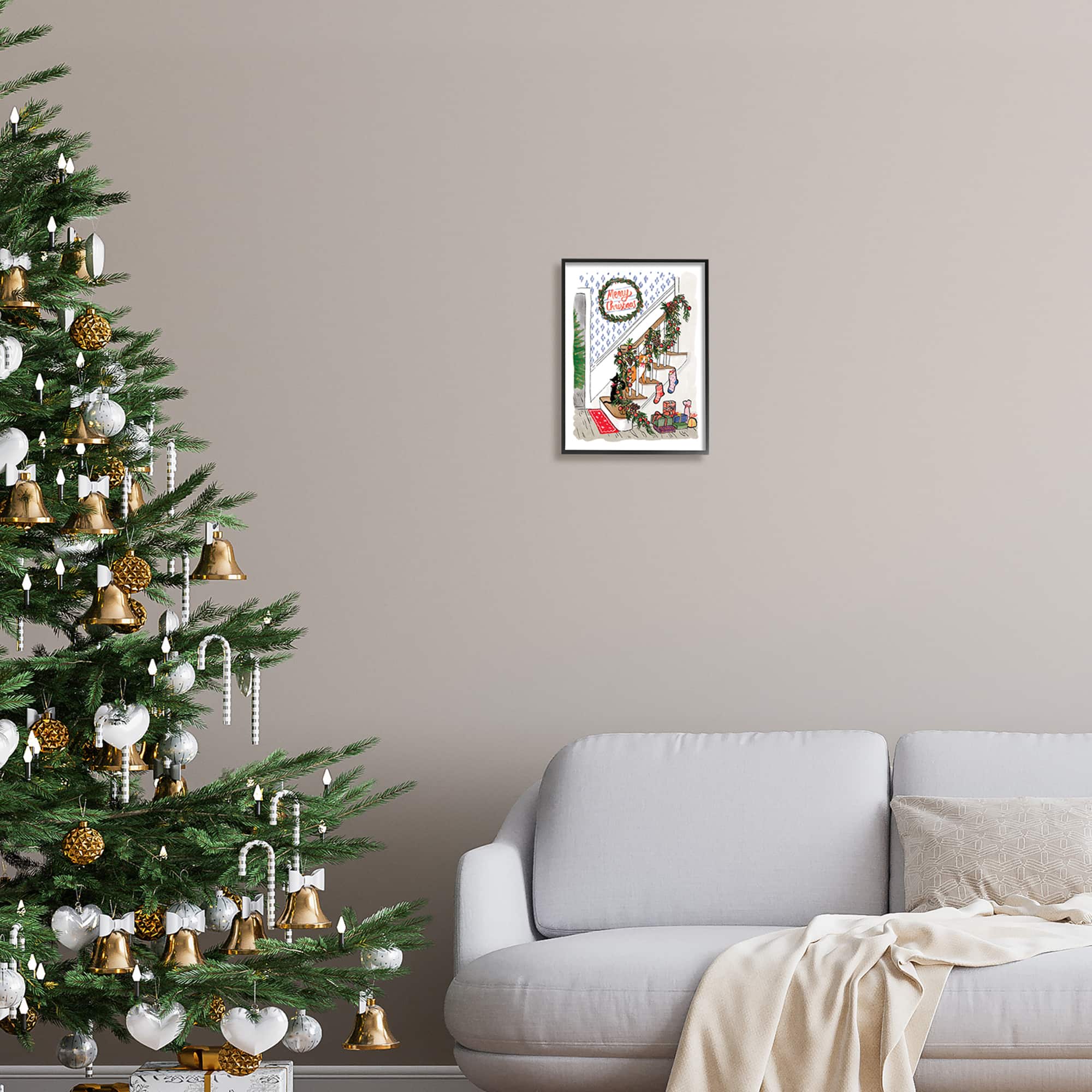 Stupell Industries Merry Christmas Holiday Stairway Framed Giclee Art
